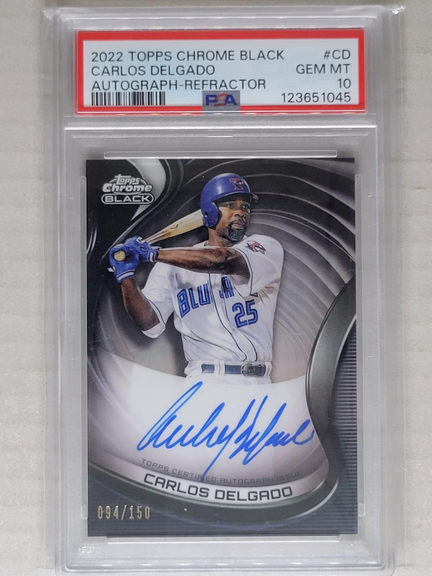 2022 Topps Chrome Black Carlos Delgado Refractor Auto /150 PSA 10