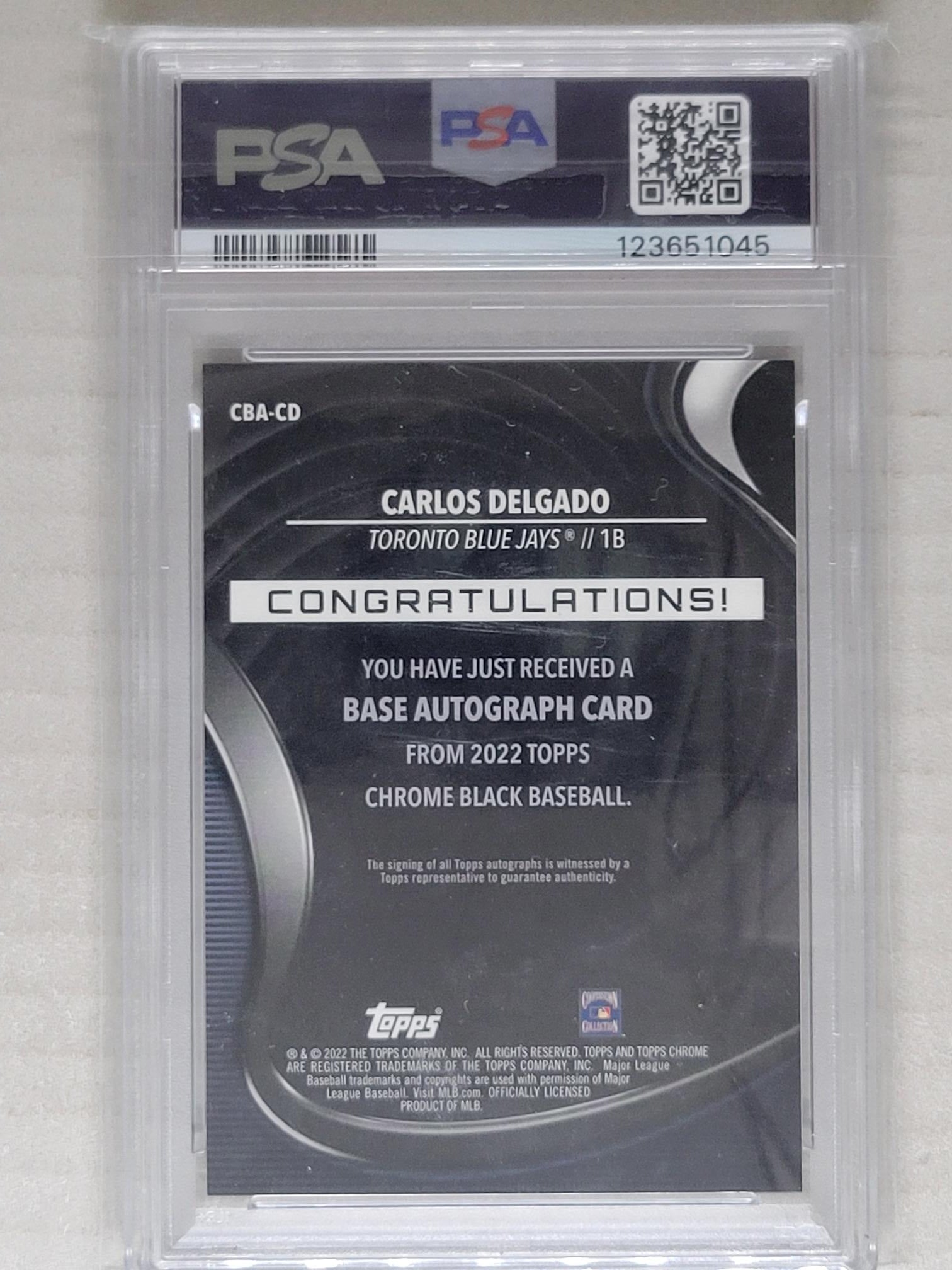 2022 Topps Chrome Black Carlos Delgado Refractor Auto /150 PSA 10