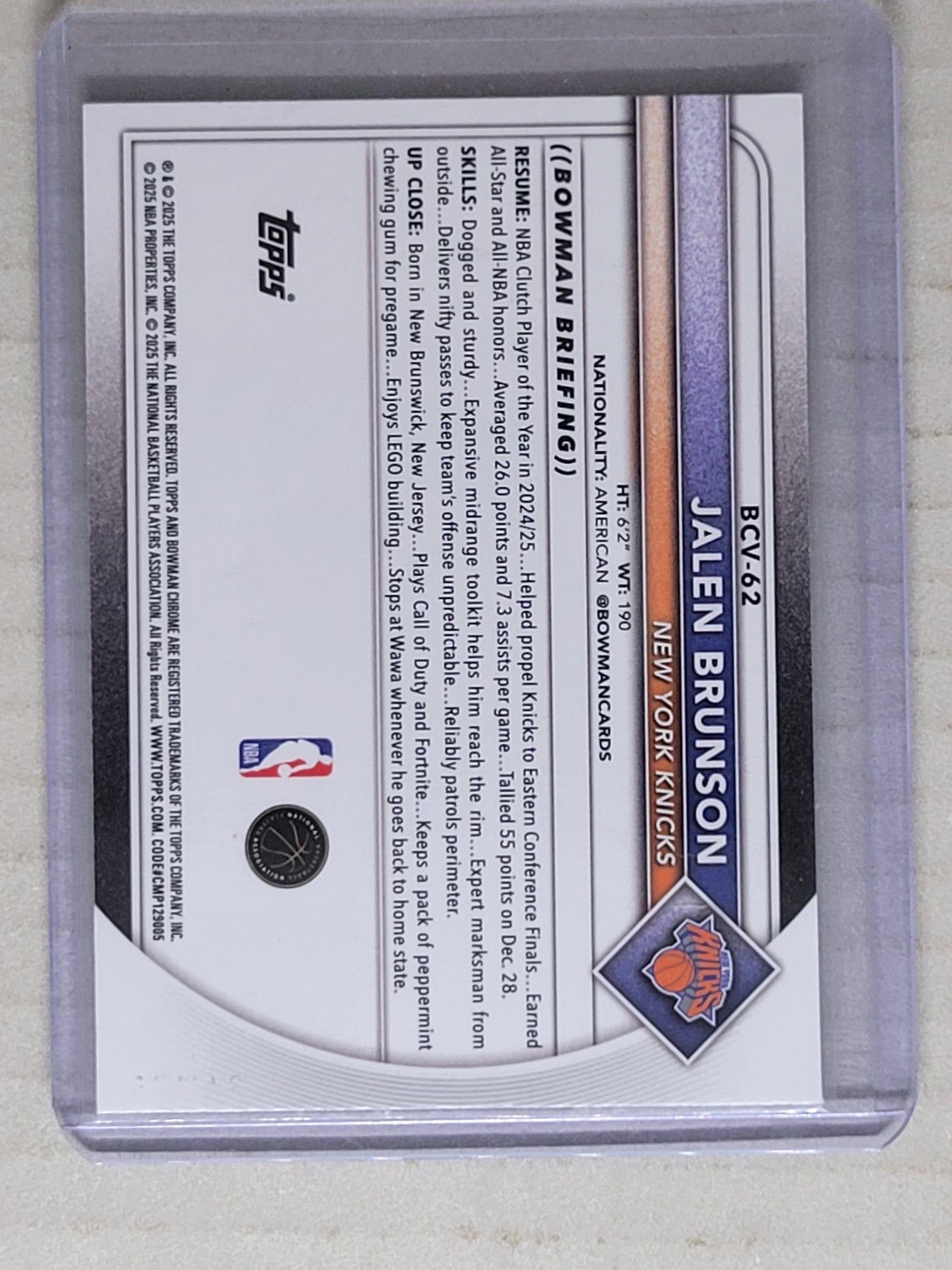 2025-26 Bowman Chrome Jalen Brunson Navy Mojo Refractor /175 #BCV-62