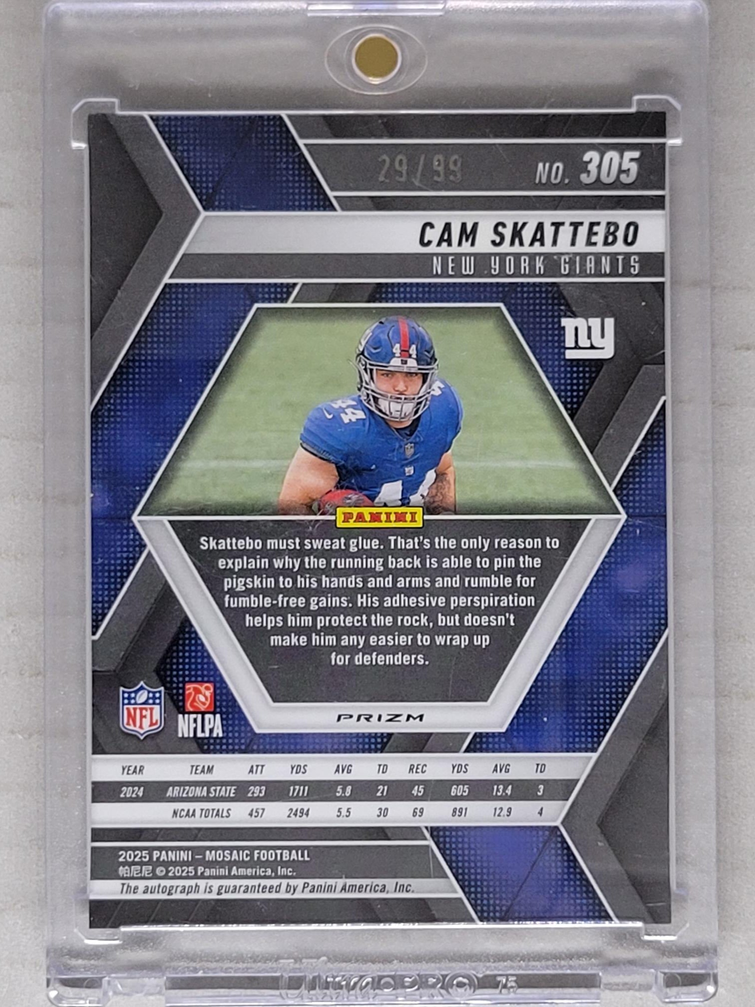 2025 Mosaic Cam Skattebo #305 Blue Mosaic Auto RC /99
