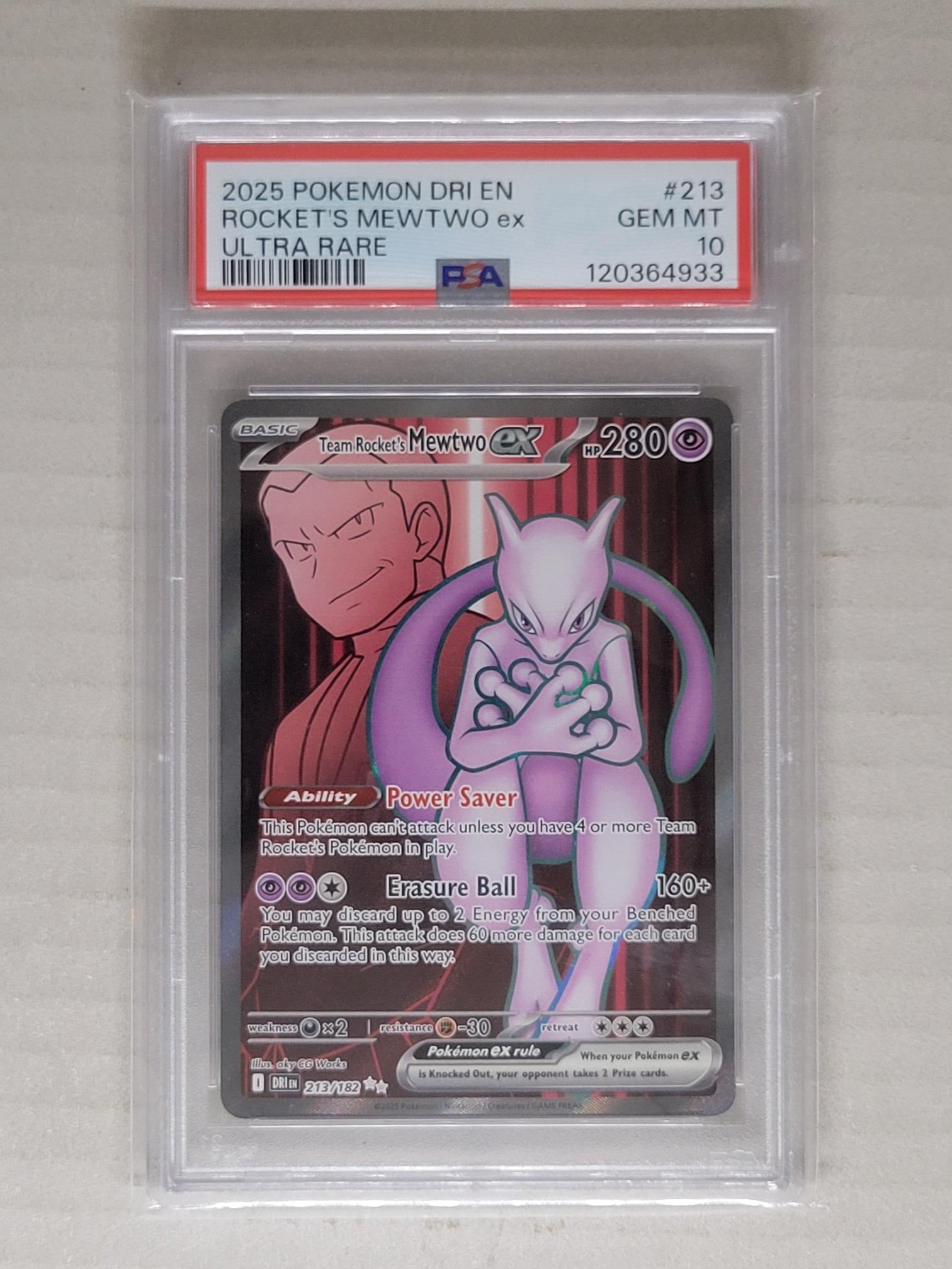2025 POKEMON DRI EN-DESTINED RIVALS ULTRA RARE TEAM ROCKET'S MEWTWO EX PSA 10