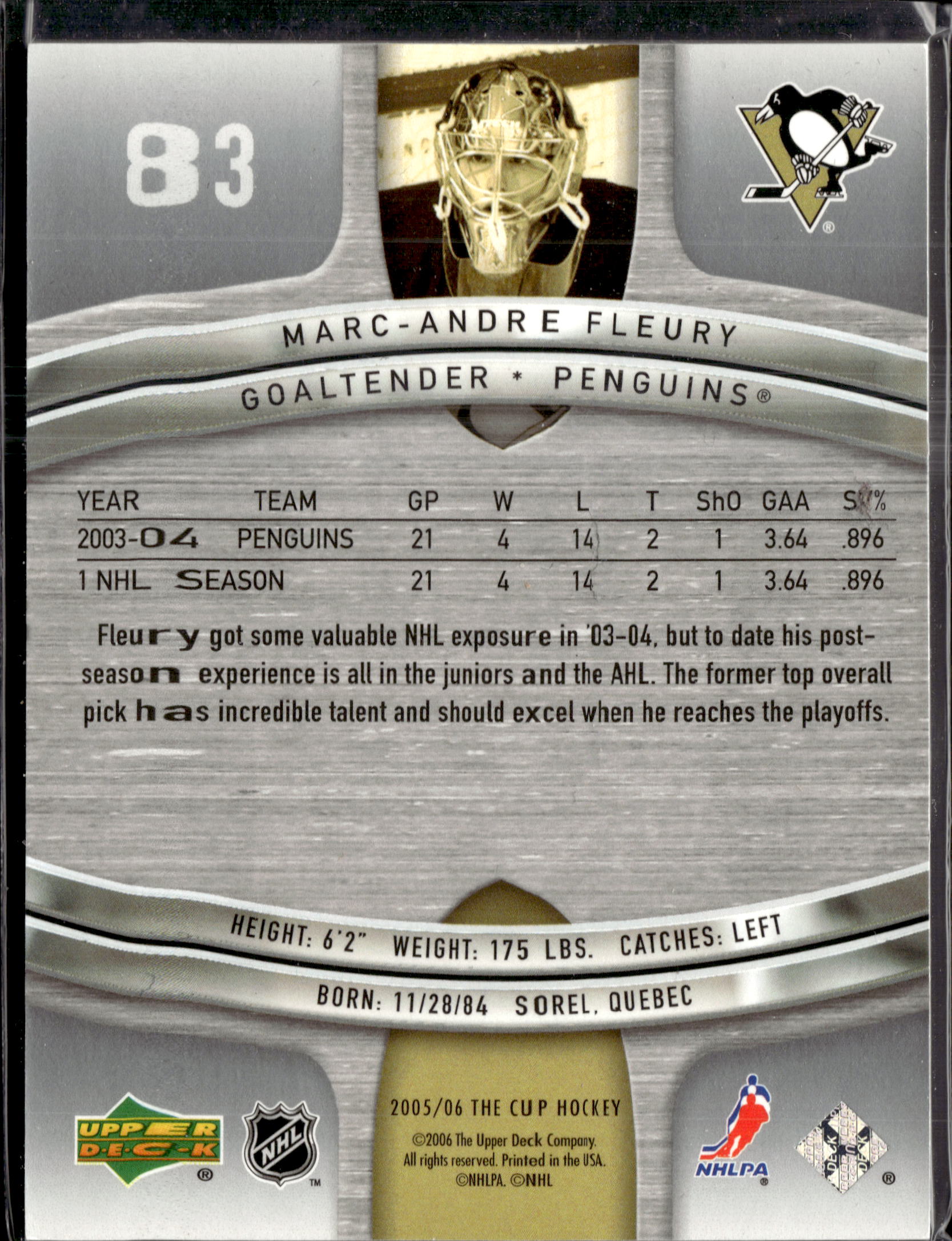 2005-06 Upper Deck The Cup Marc-Andre Fleury #83