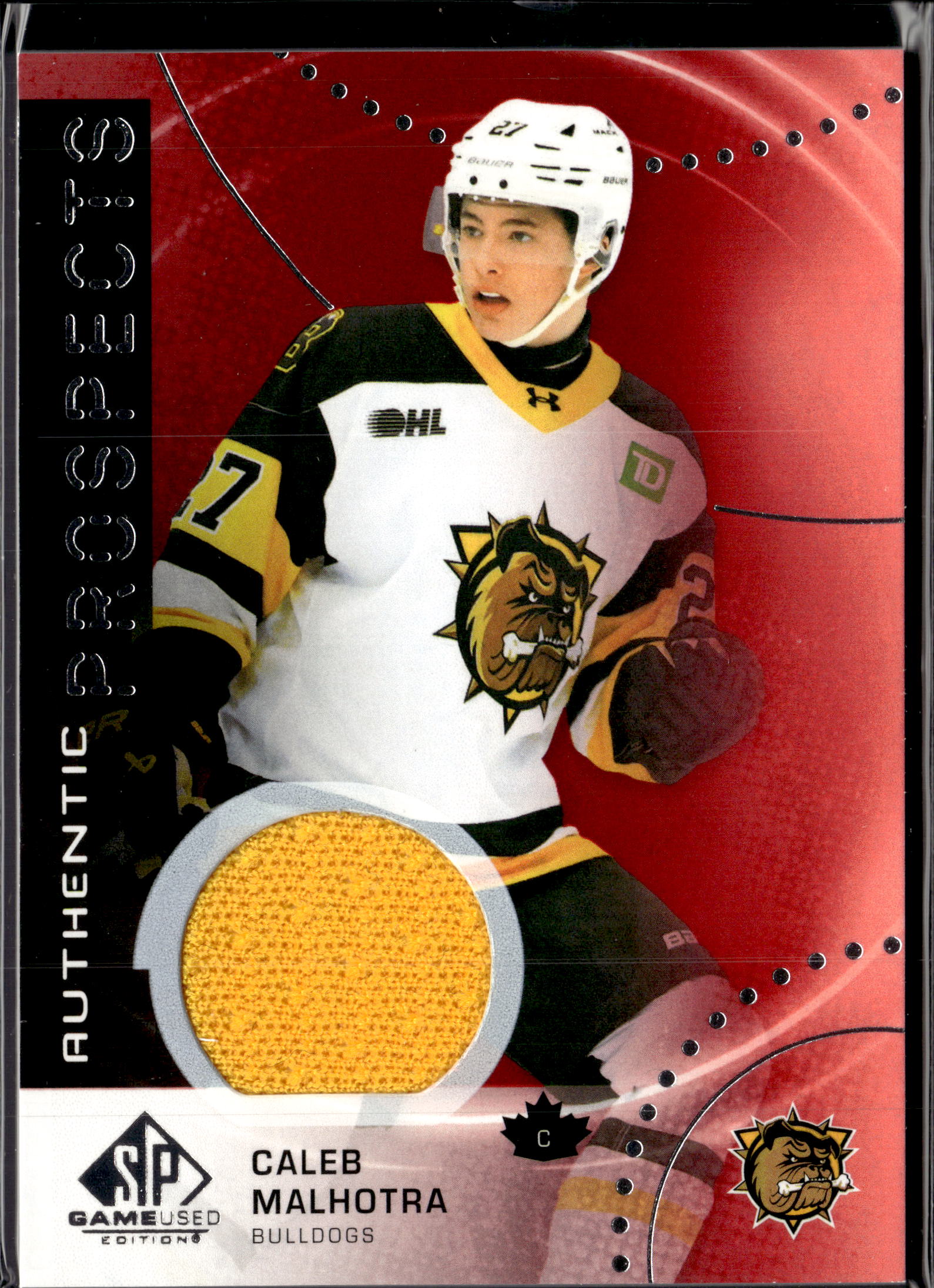2025-26 CHL SP Game Used Caleb Malhotra Authentic Prospect Jersey