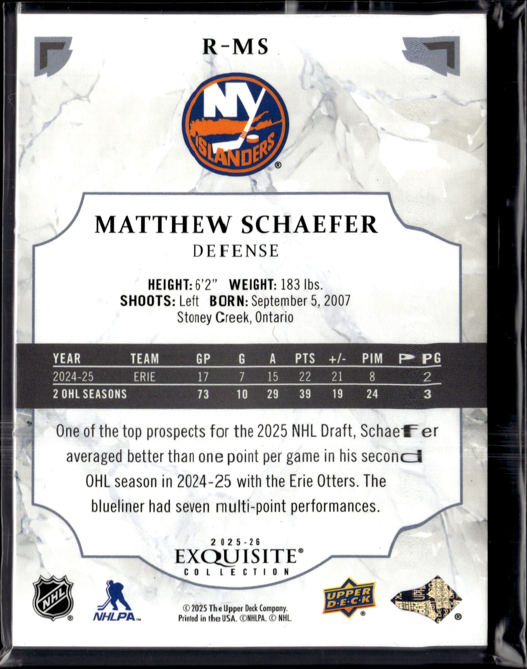 2025-26 UD Black Diamond Exquisite Collection Rookies Matthew Schaefer /399