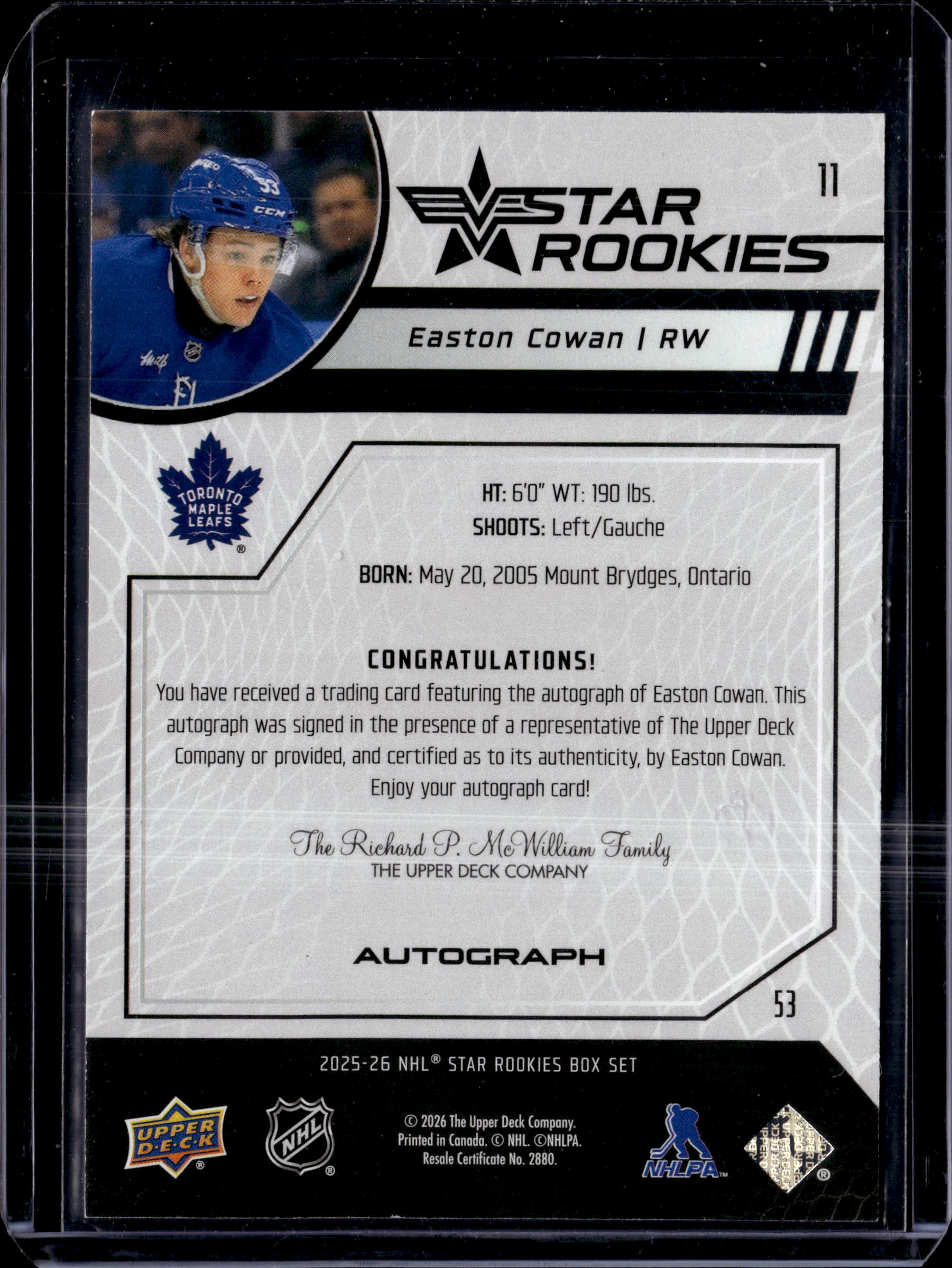 2025-26 NHL Star Rookies Autograph Easton Cowan #11