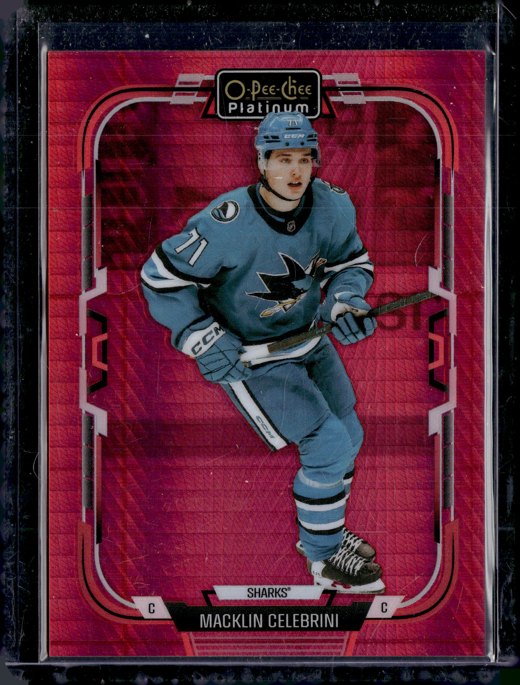 2025-26 O-Pee-Chee Platinum Red Prism /199 Macklin Celebrini #53