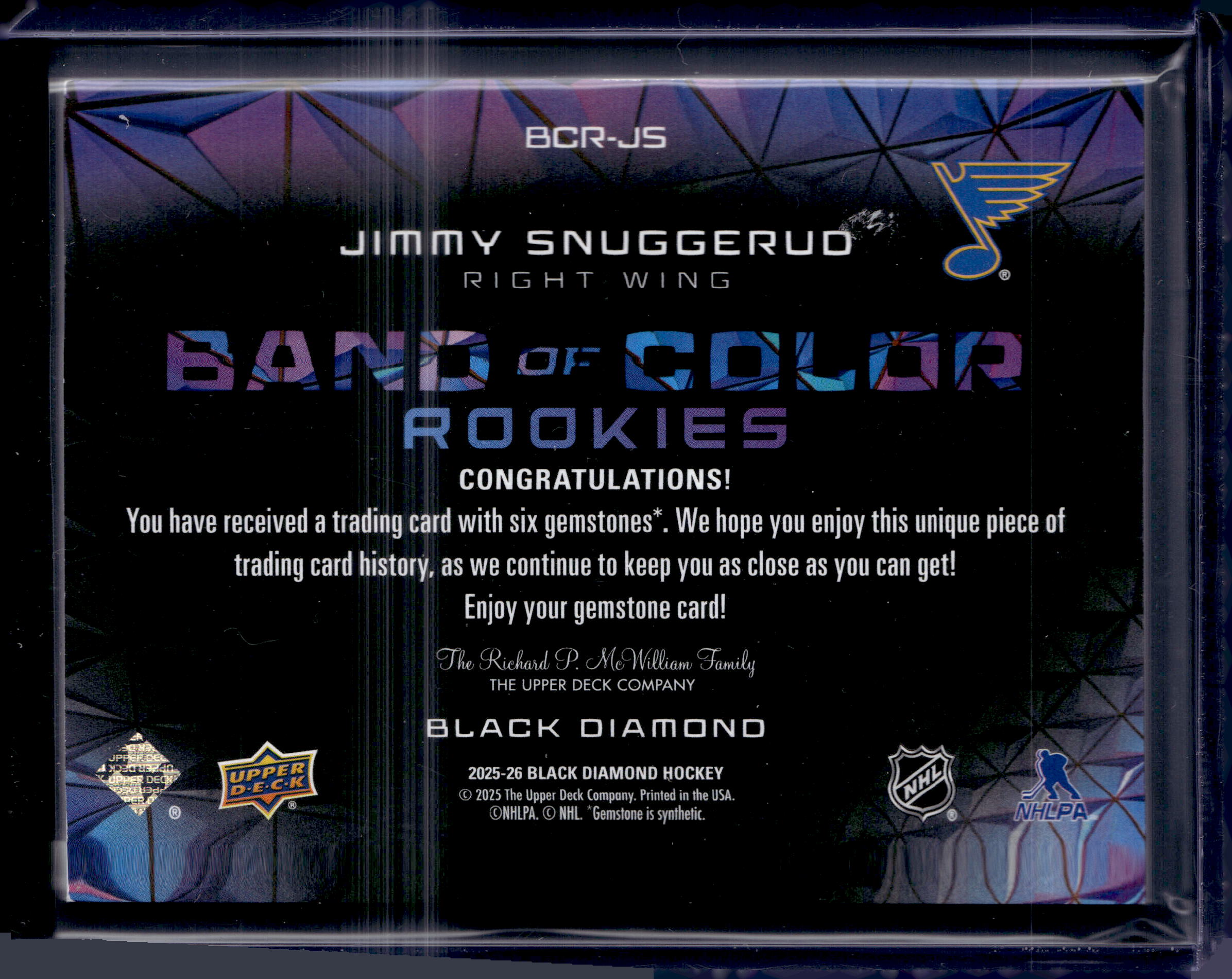 2025-26 Black Diamond Band Of Color /26 Jimmy Snuggerud #BCR-JS