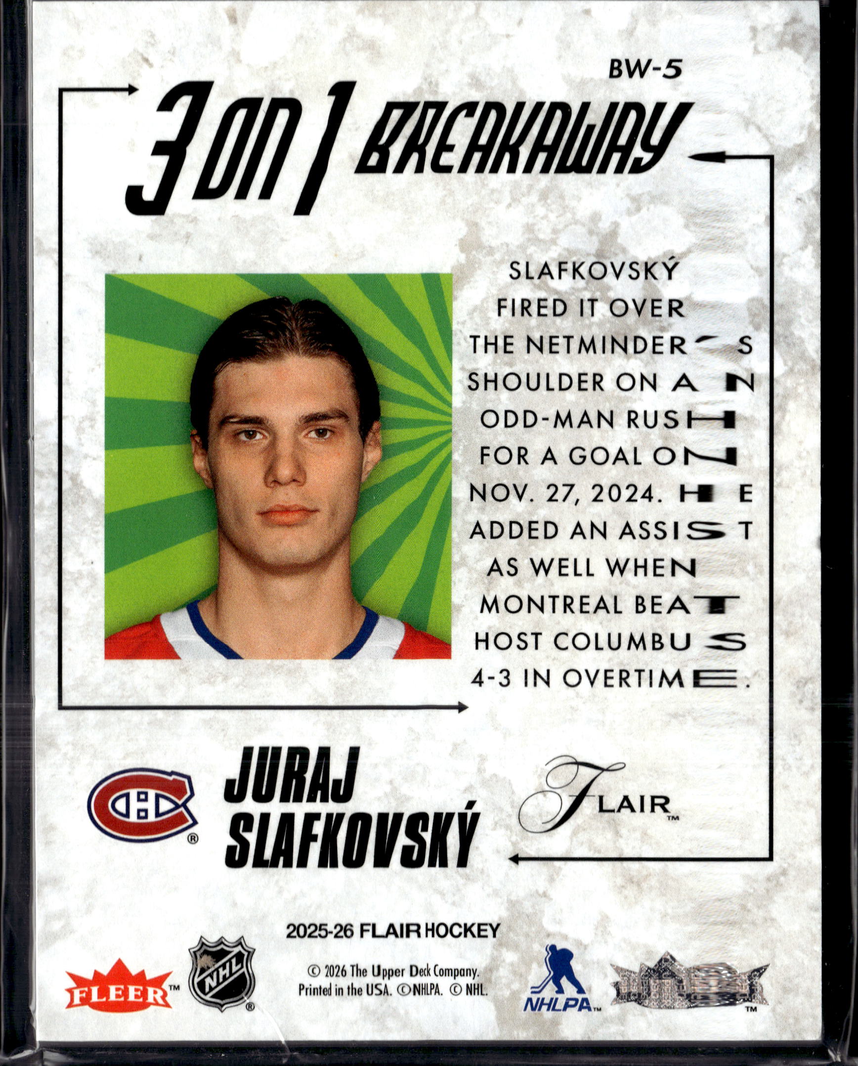 2025-26 Flair 3 On 1 Breakaway Juraj Slafkovsky #BW-5