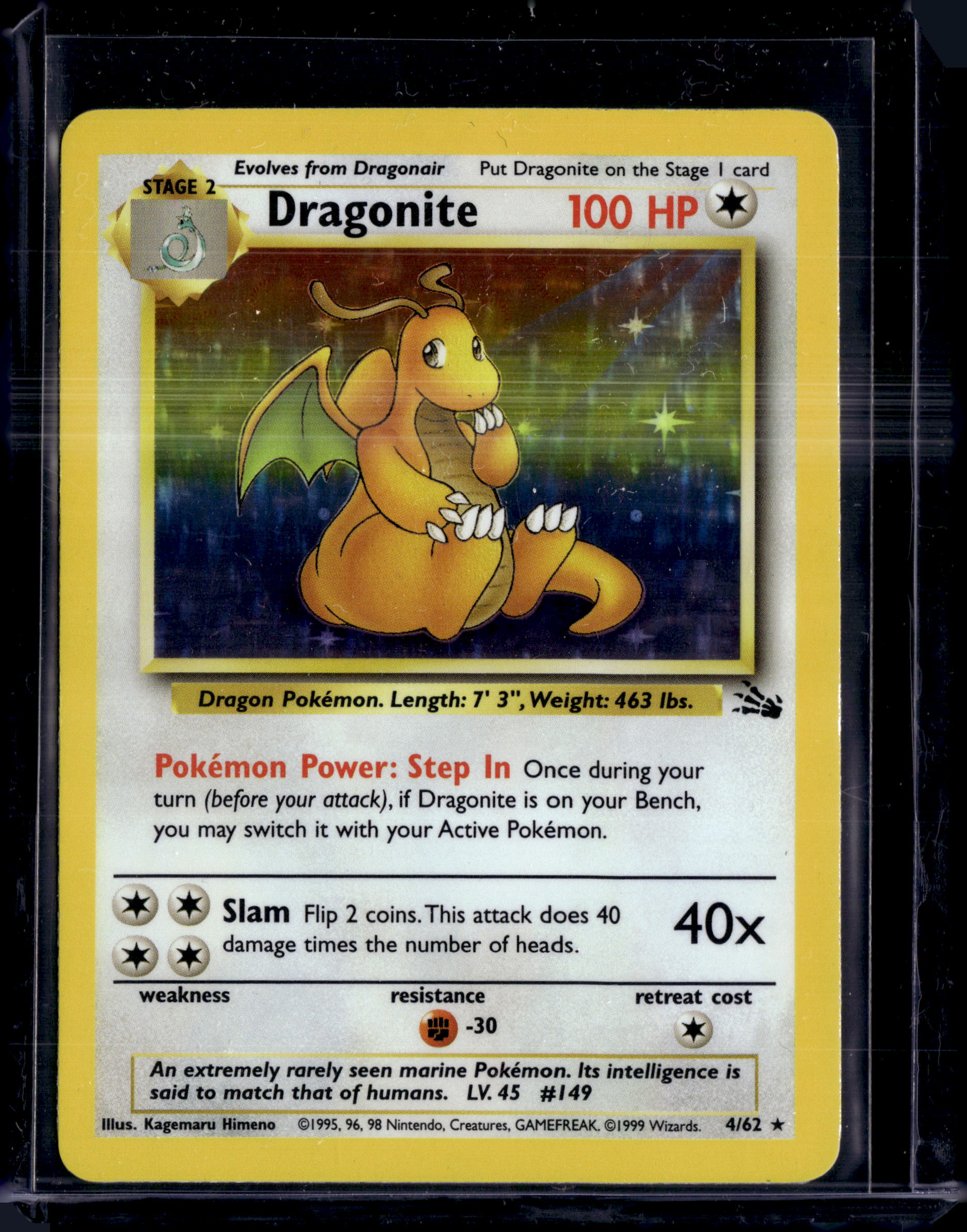 1999 Fossil Dragonite Holo Rare