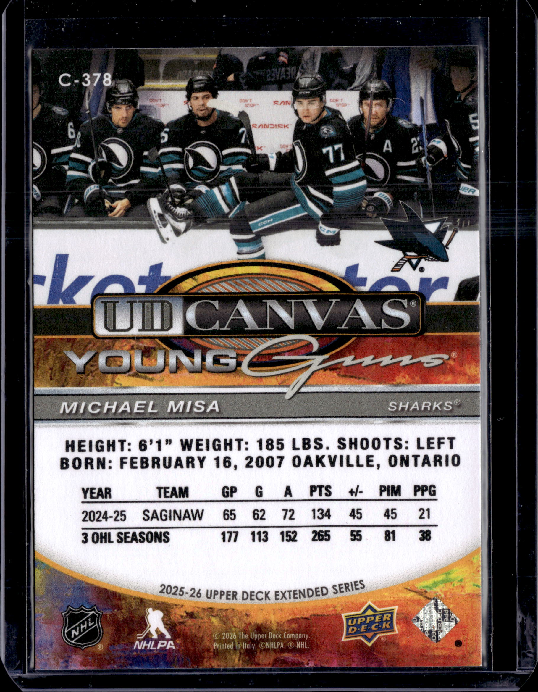 2025-26 Upper Deck Young Guns Canvas Michael Misa #C-378
