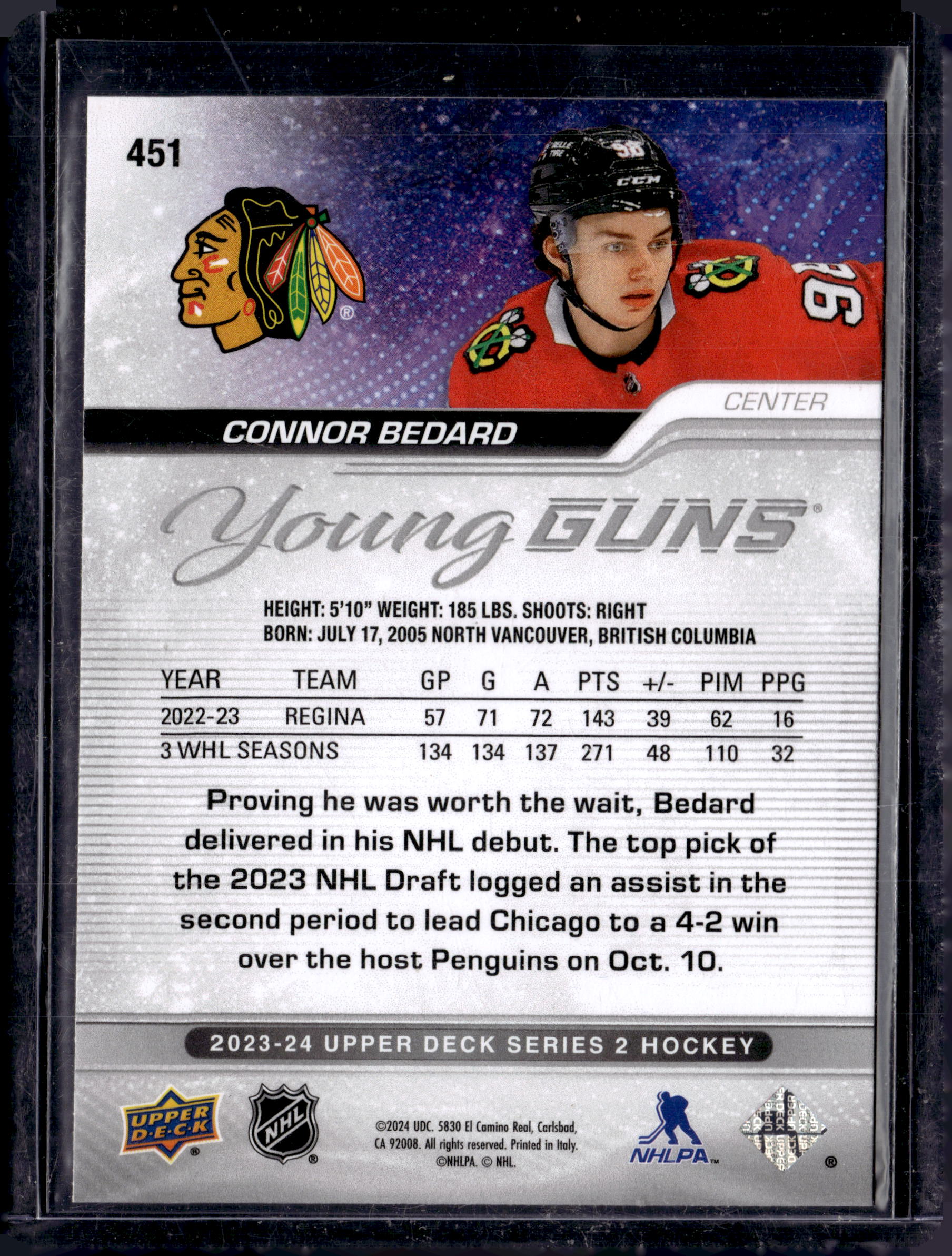 2023-24 UD Series 2 Connor Bedard Young Guns (d)