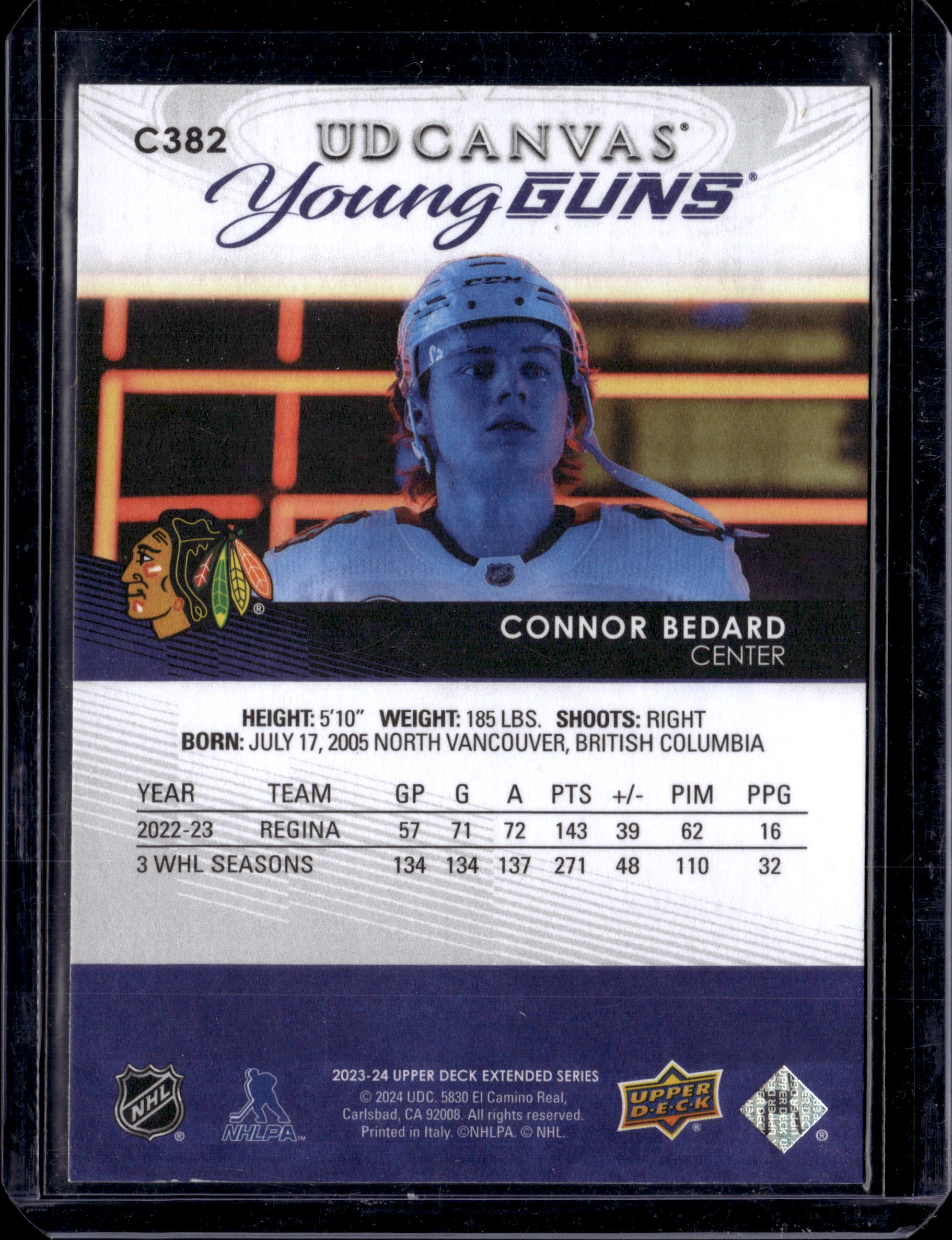 2023-24 UD Extended Series Connor Bedard Canvas Young Guns (a)
