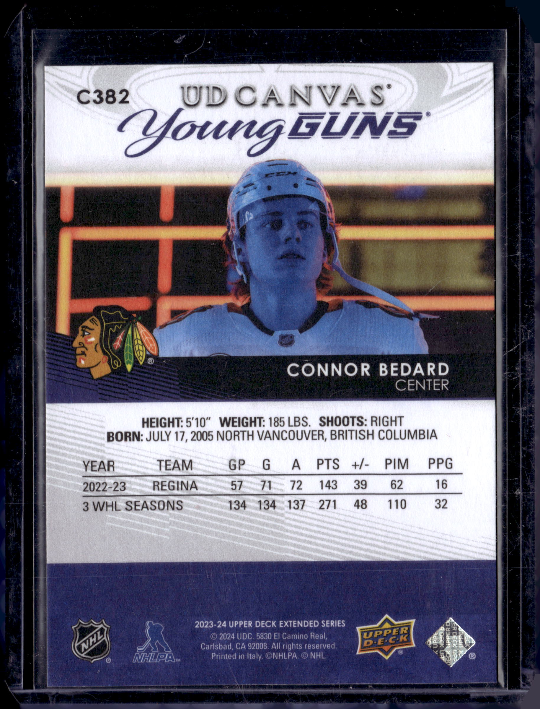 2023-24 UD Extended Series Connor Bedard Canvas Young Guns (b)