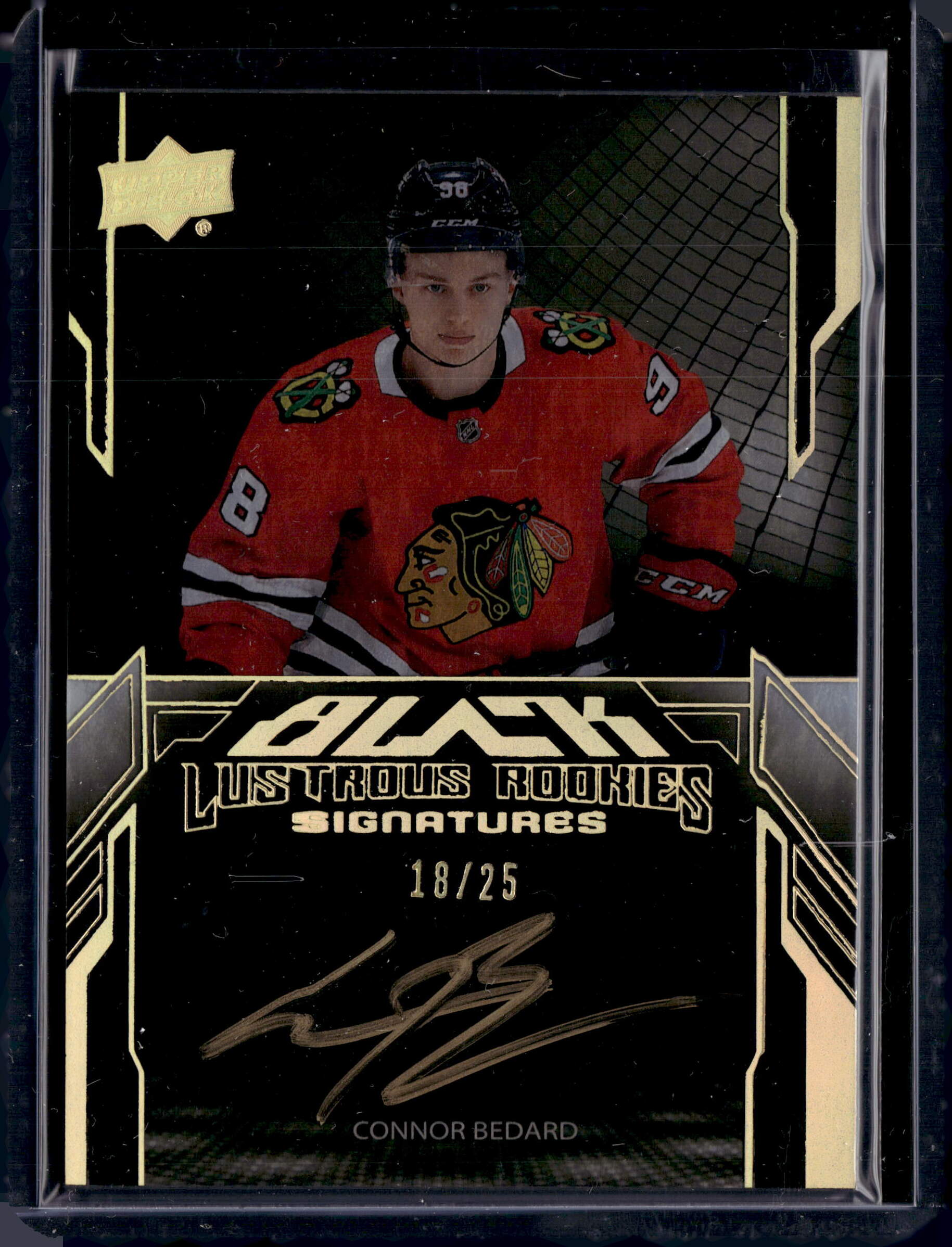 2023 SPX Connor Bedard Black Lustrous Rookie Signatures Gold /25