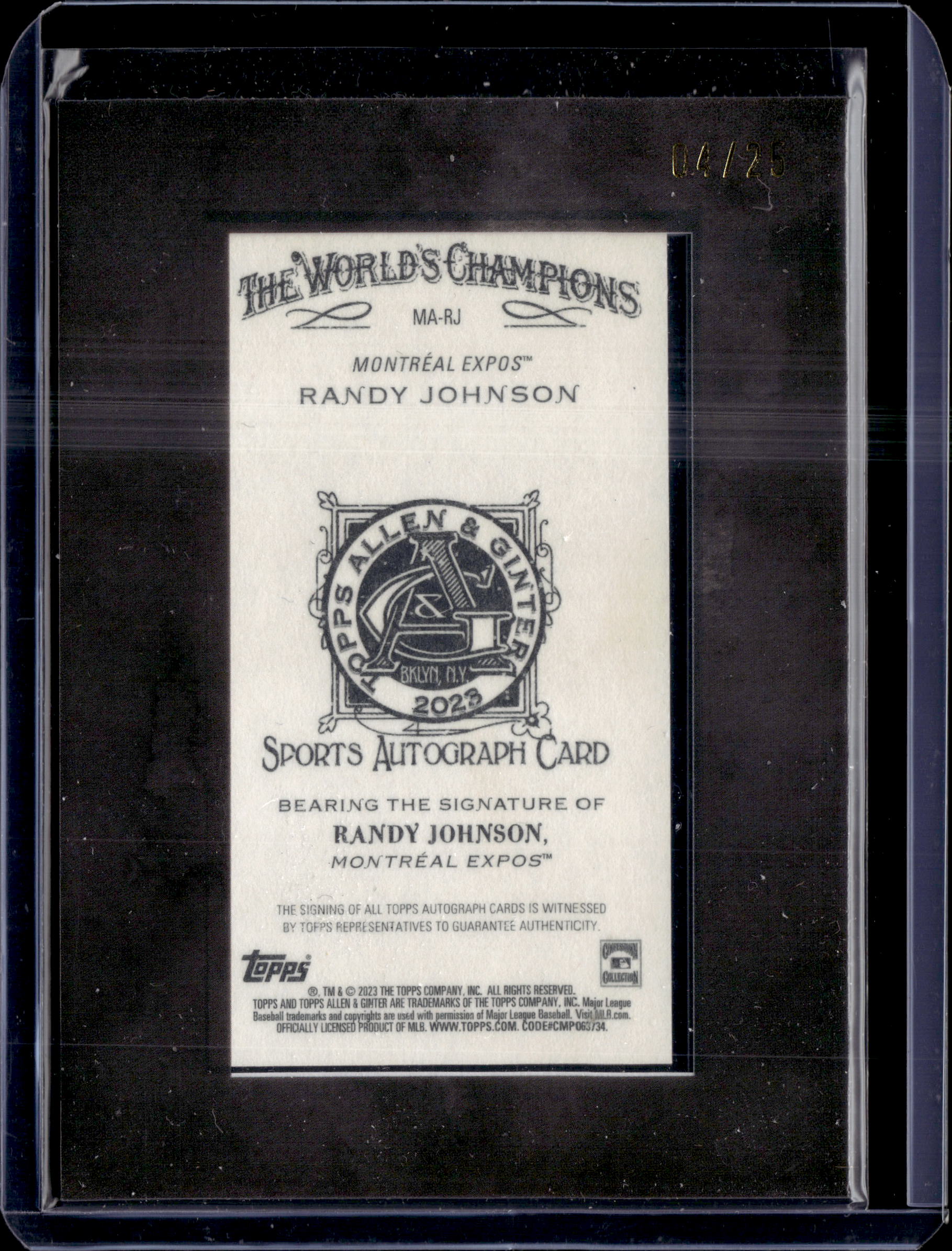 2023 Topps Allen & Ginter The World's Champion Randy Johnson Auto /25