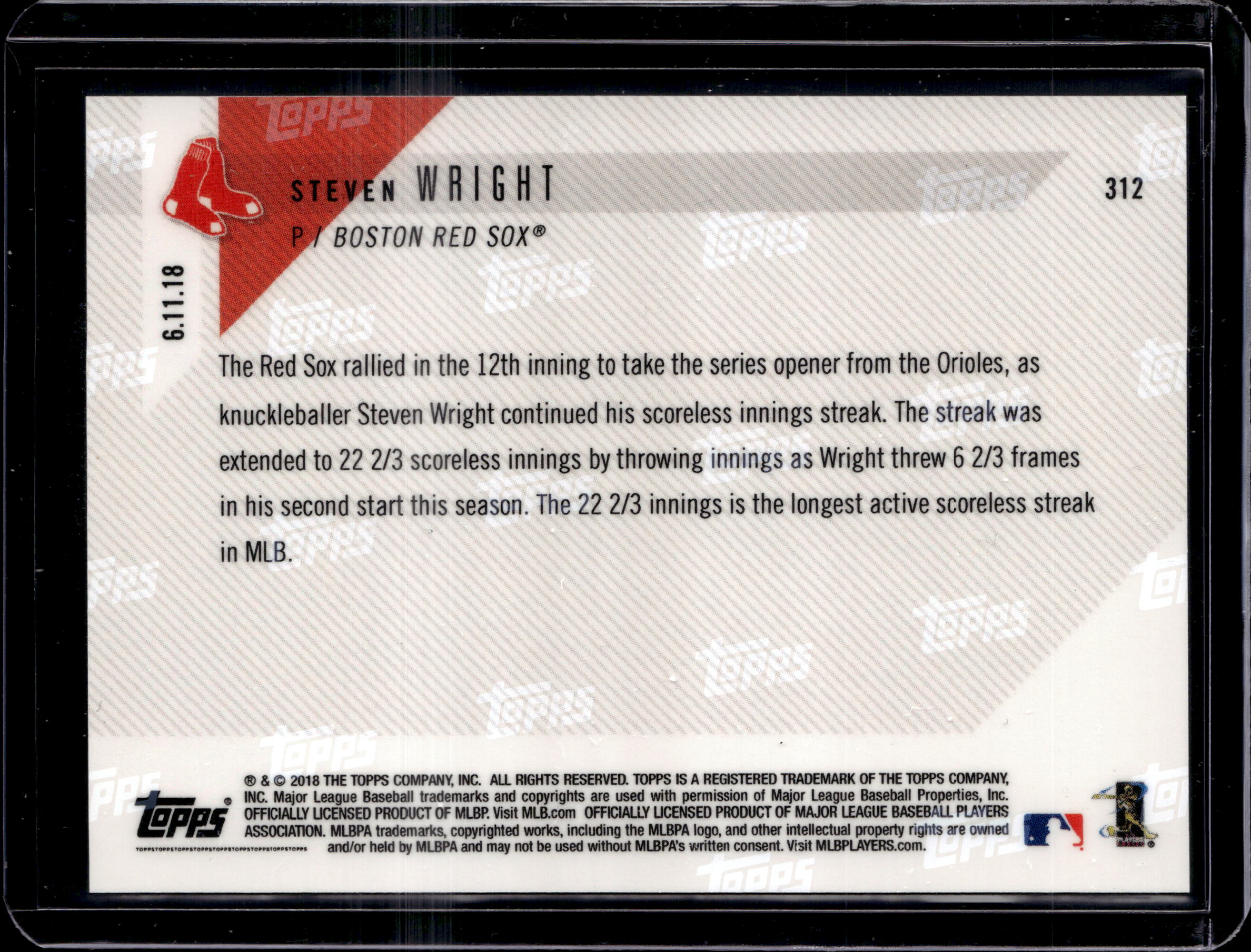 2018 Topps Now Card #312 Steven Wright SP