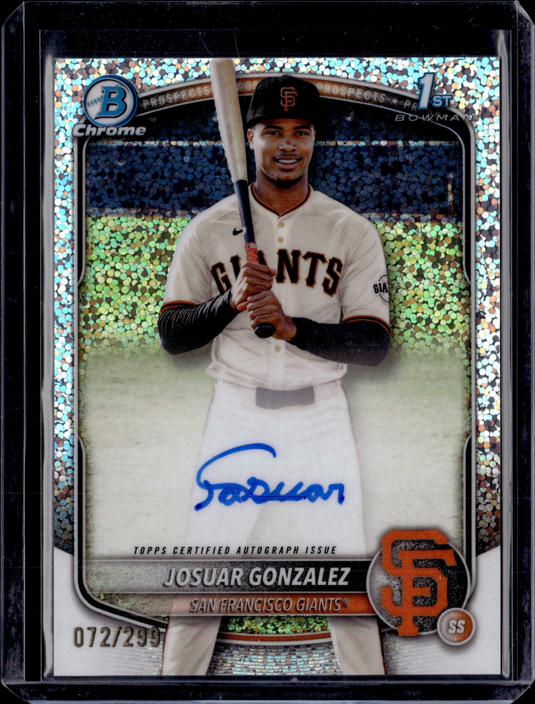 2025 Bowman Chrome Josuar Gonzalez Auto Speckle Refractor 1st #/299
