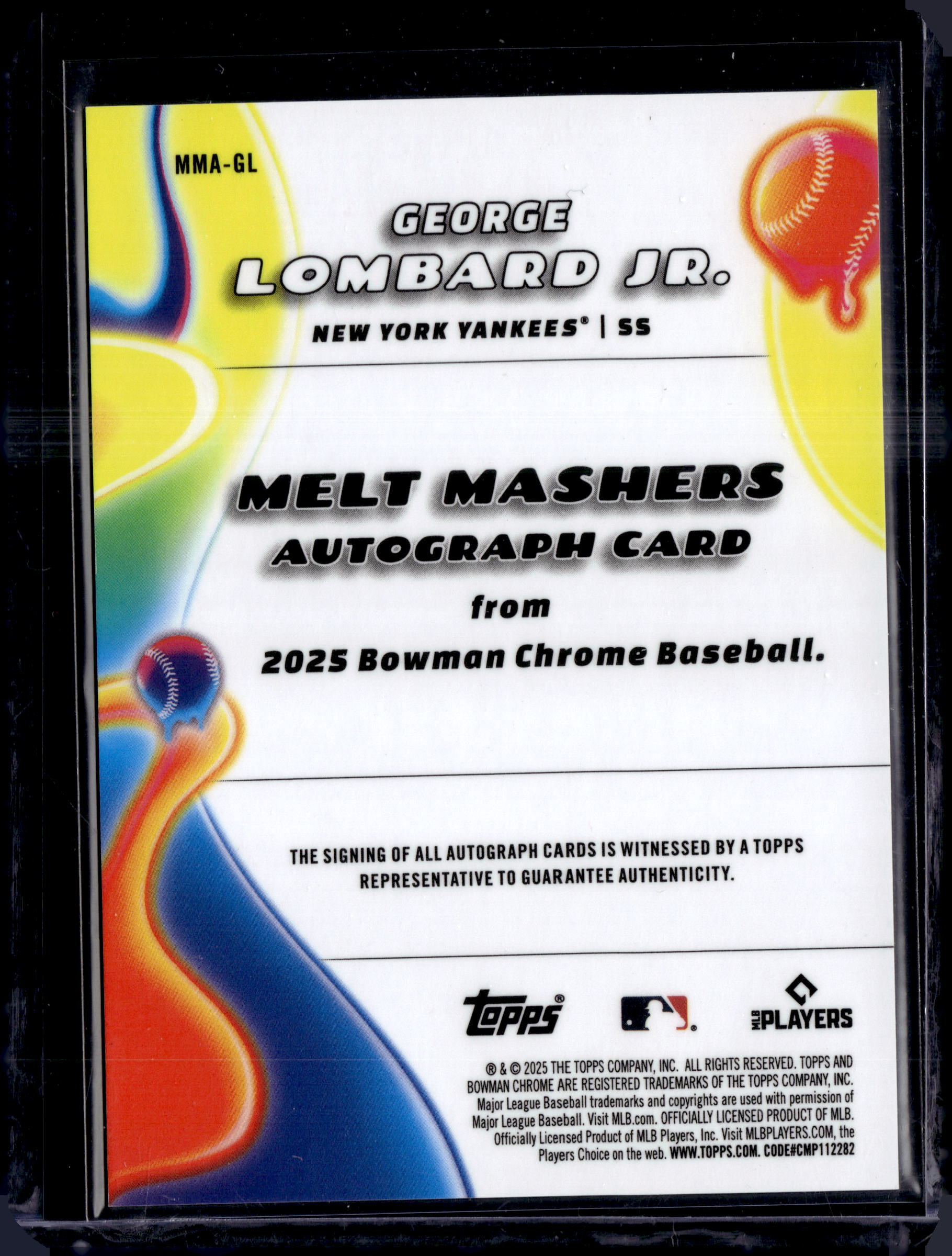 2025 Bowman Chrome George Lombard Jr /99 Melt Mashers Refractor Auto