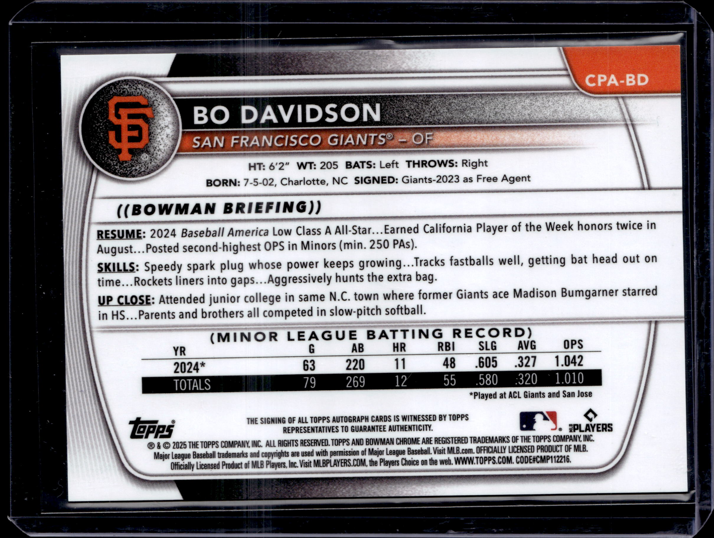 2025 Bowman Chrome Bo Davidson 1st Bowman Green Lava Auto /99