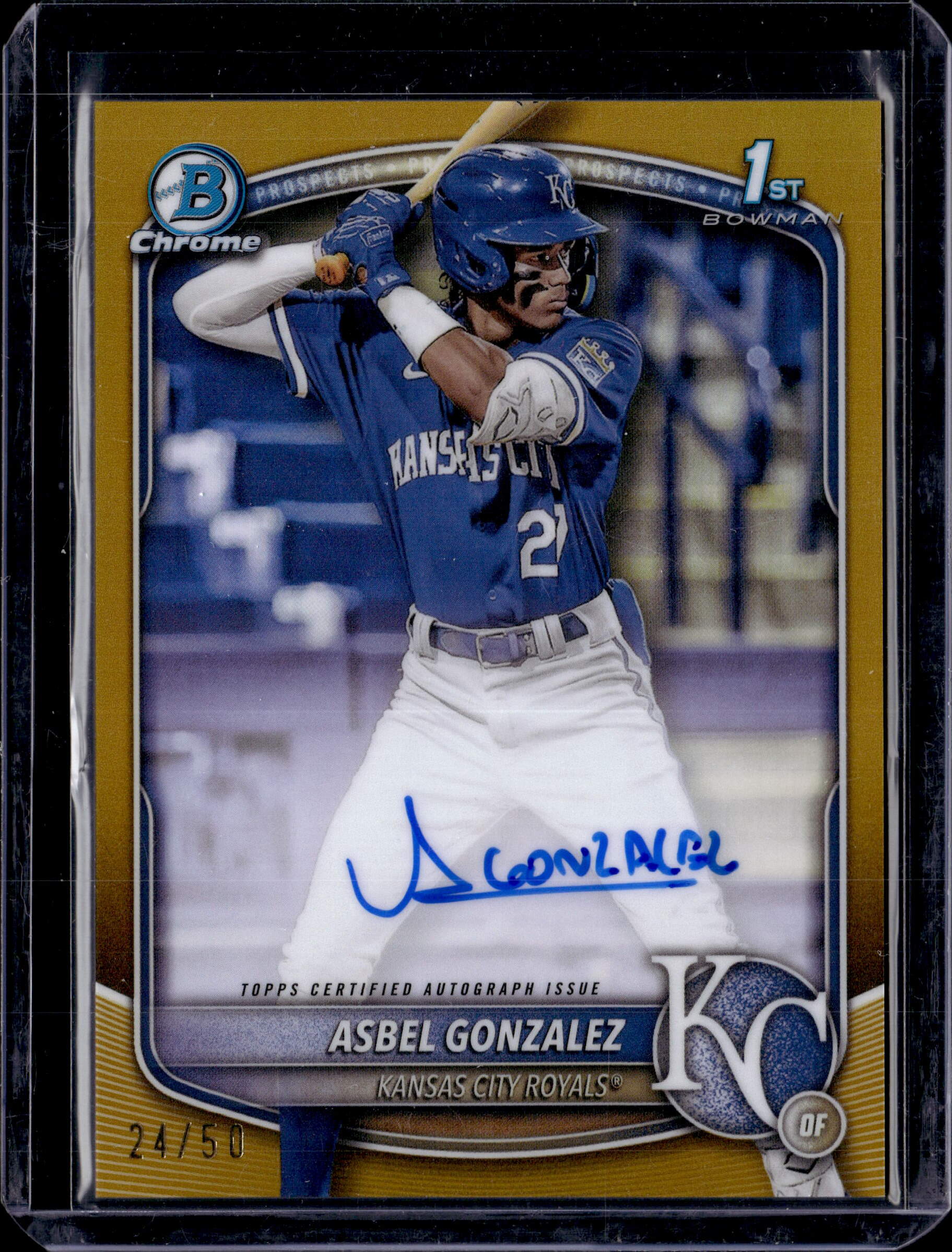 2025 Bowman Chrome Prospect Asbel Gonzalez 1st Bowman True Gold Auto /50