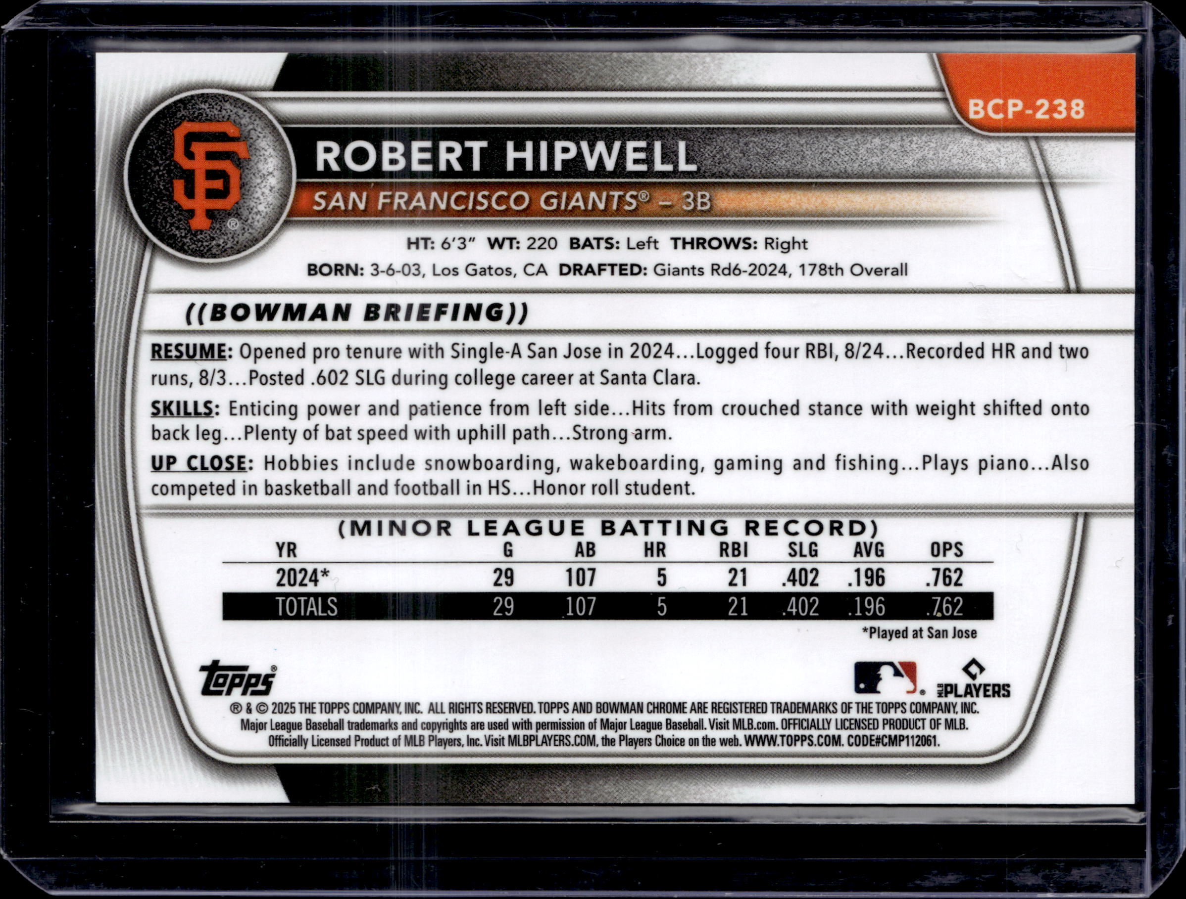 2025 Bowman Chrome Robert Hipwell 1st Bowman Red Geometric /5