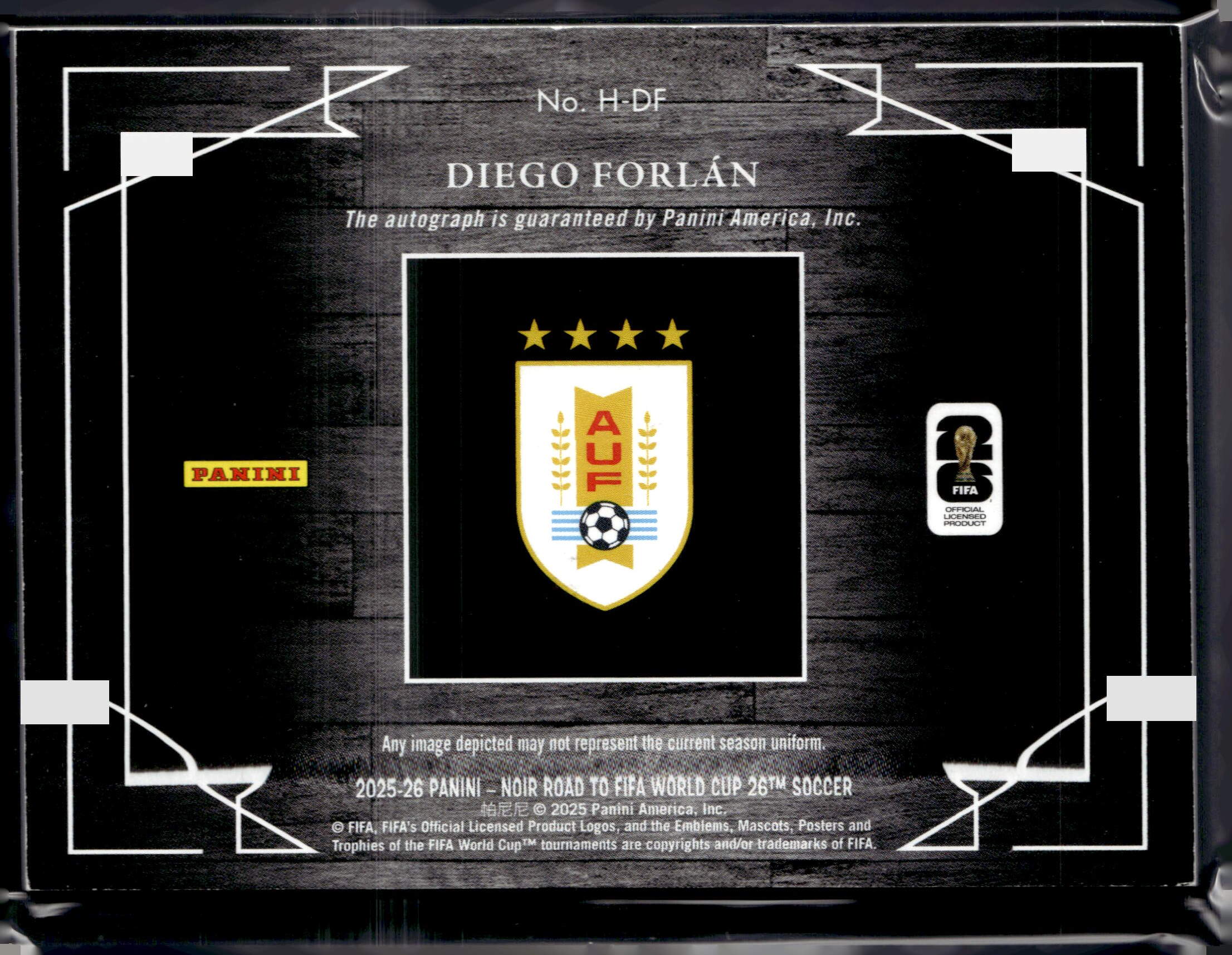 2025-26 Panini Road To World Cup Noir Gold Auto /36 Diego Forlan #H-DF
