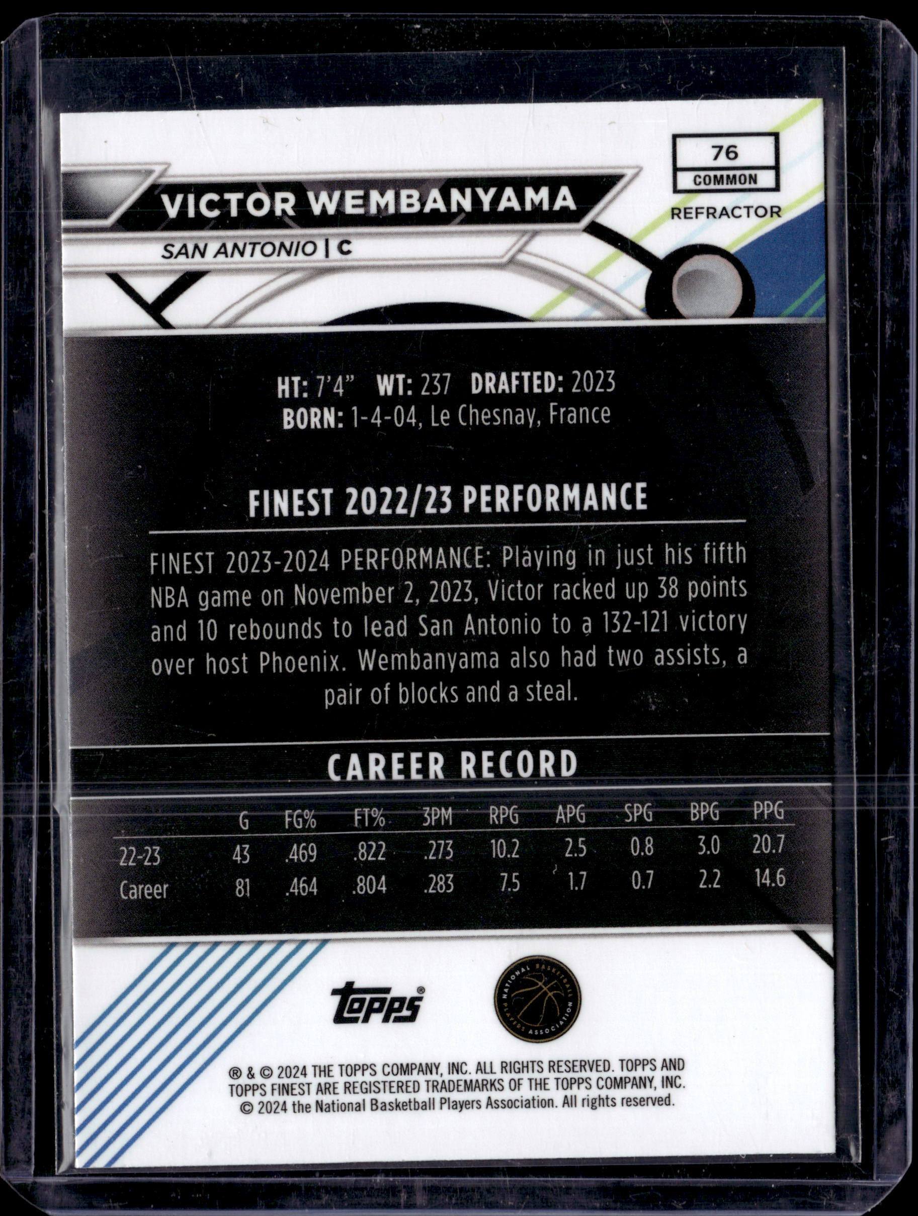 2023-24 Topps Finest Victor Wembanyama #76 RC Rookie Silver Refractor