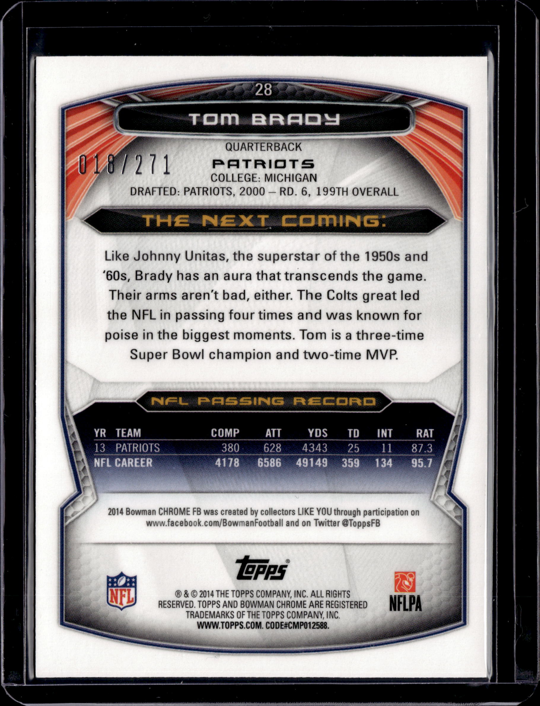 2014 Topps Bowman Chrome Tom Brady Pulsar /271