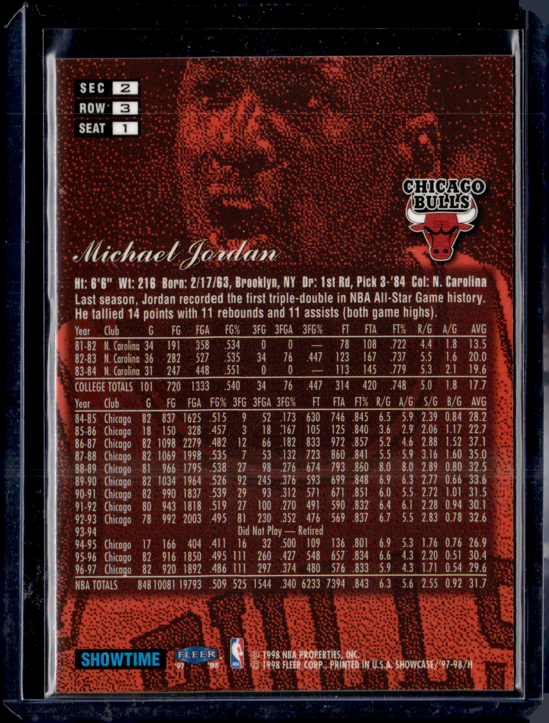 1997 Flair Showcase Michael Jordan Sec.2 Row.3 Seat.1
