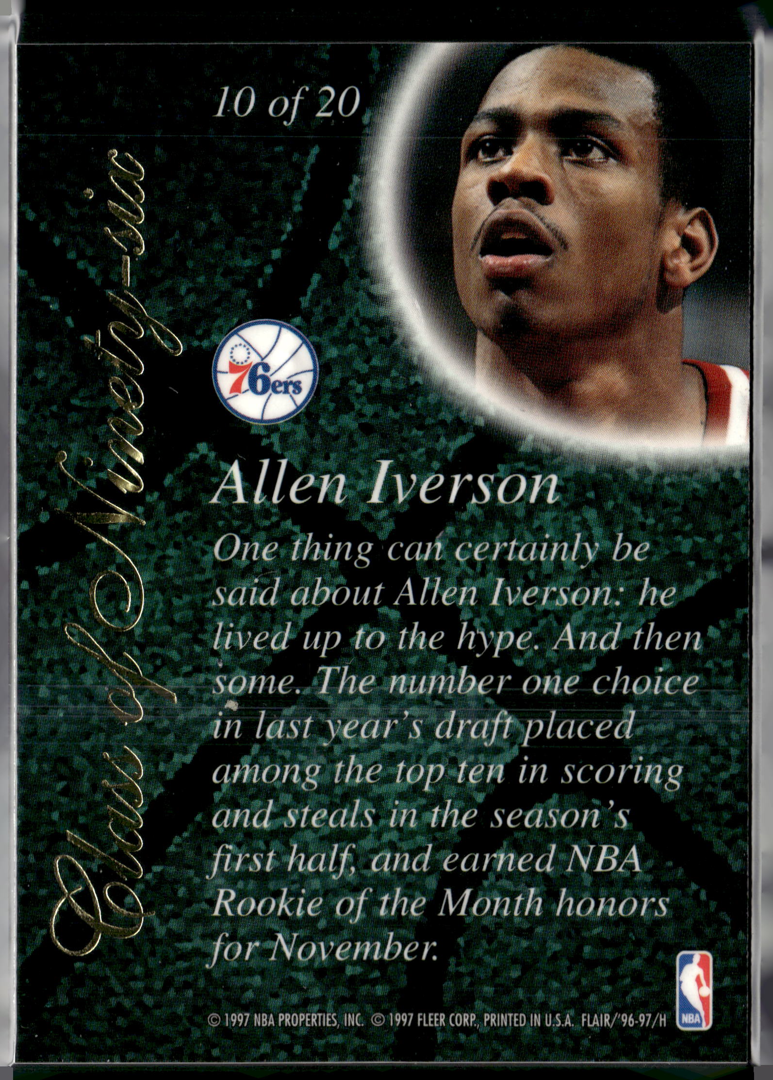 1997 Flair Showcase Allen Iverson Class Of 96' #10 of 20