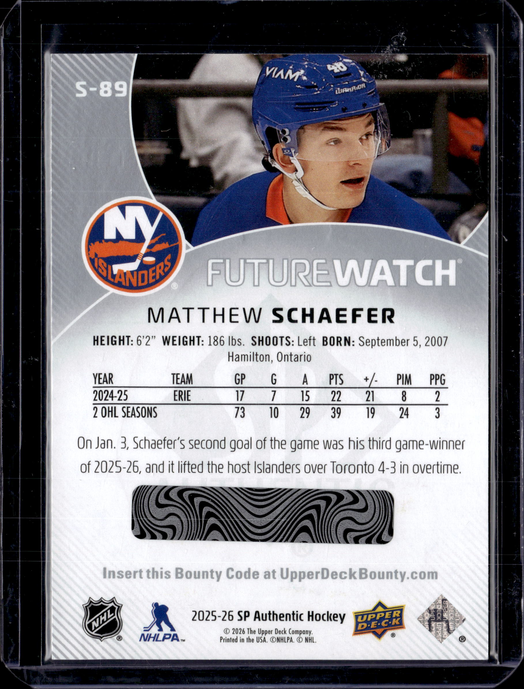 2025-26 SP Authentic Matthew Schaefer Future Watch Spectrum FX Level 3 Bounty