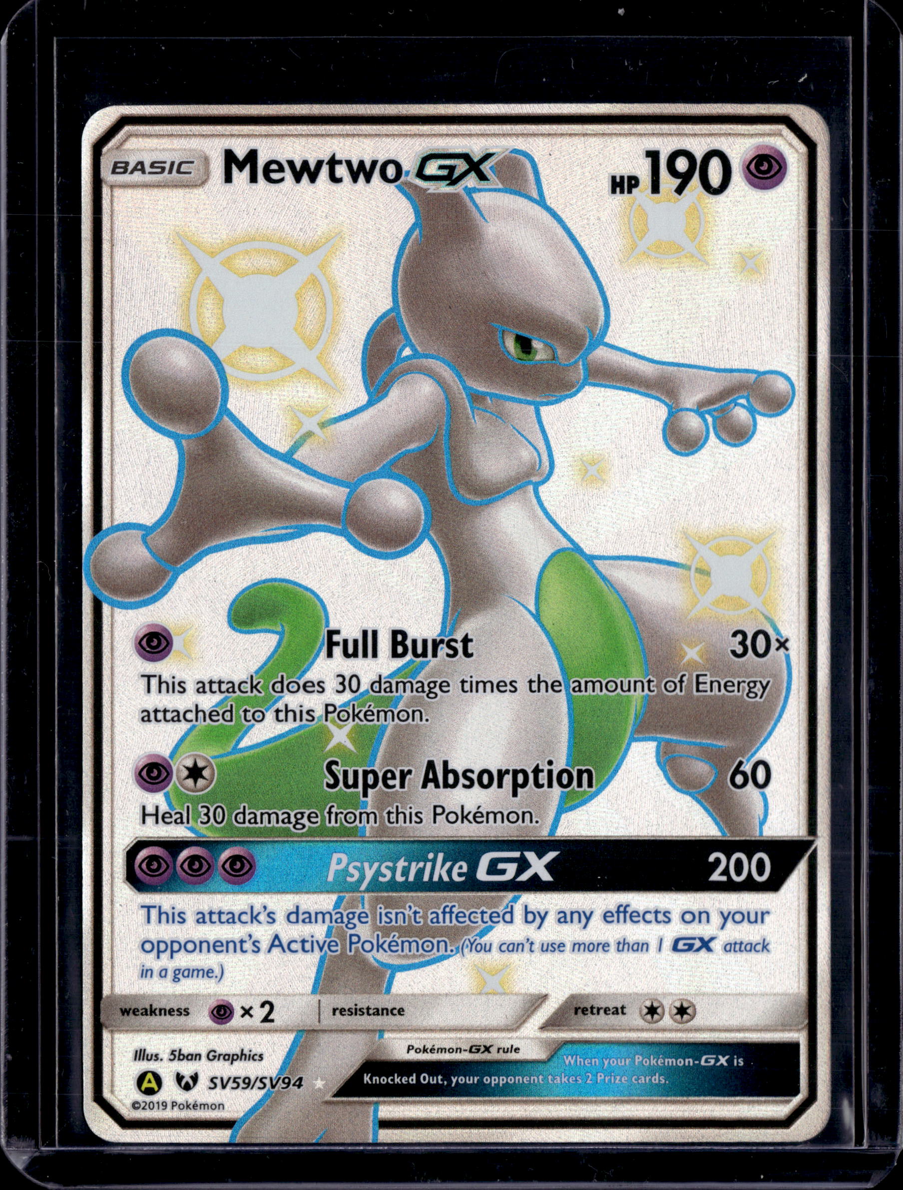 2019 Hidden Fates: Shiny Vault MewTwo GX Shiny Holo Rare SV59/SV94