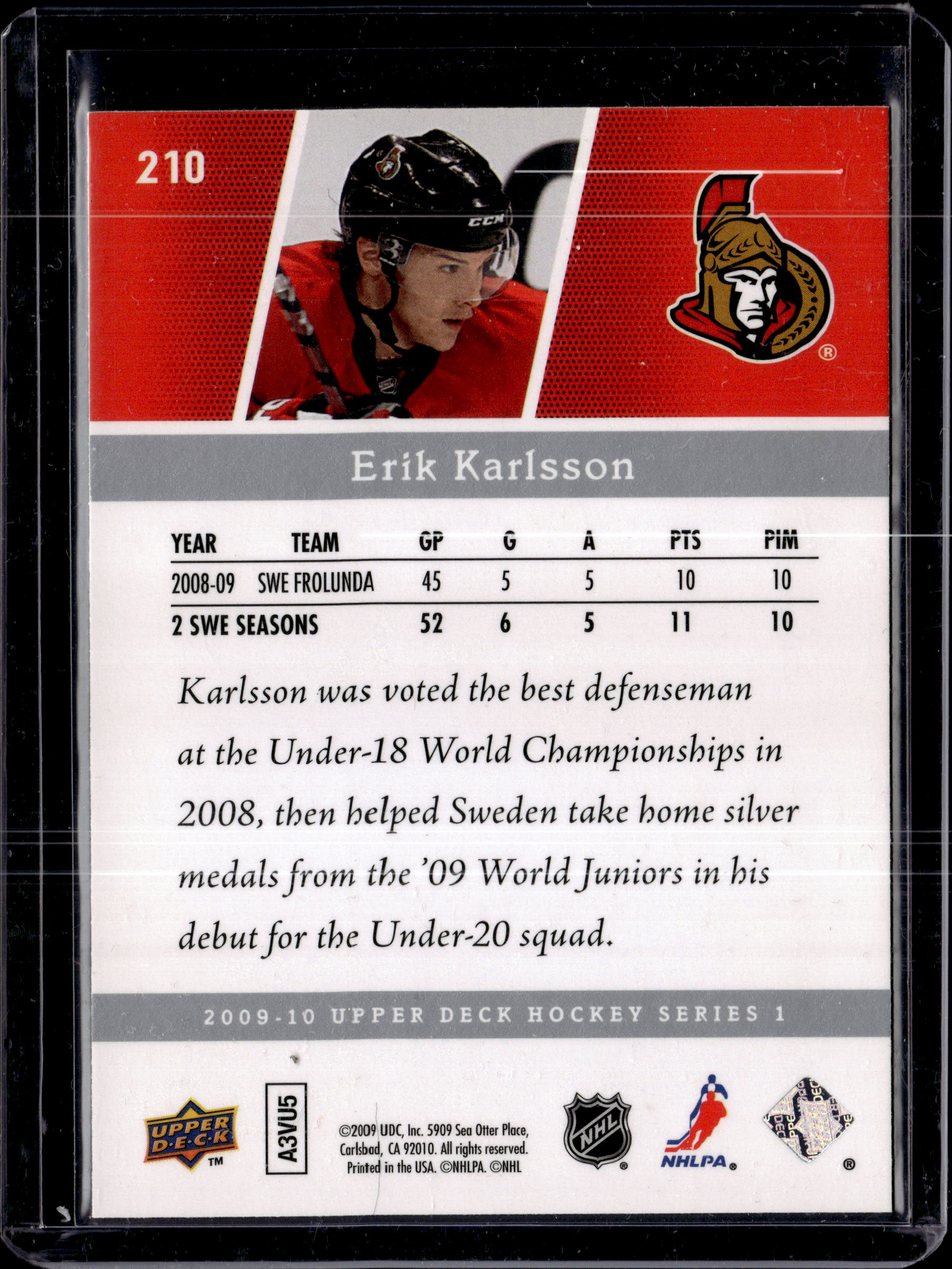 2009-10 Upper Deck Young Guns Erik Karlsson