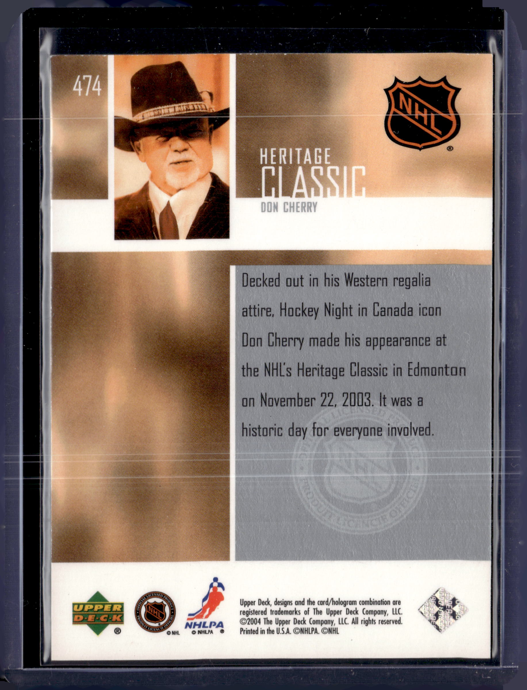 2004 Upper Deck Heritage Classic Exclusive Don Cherry /25