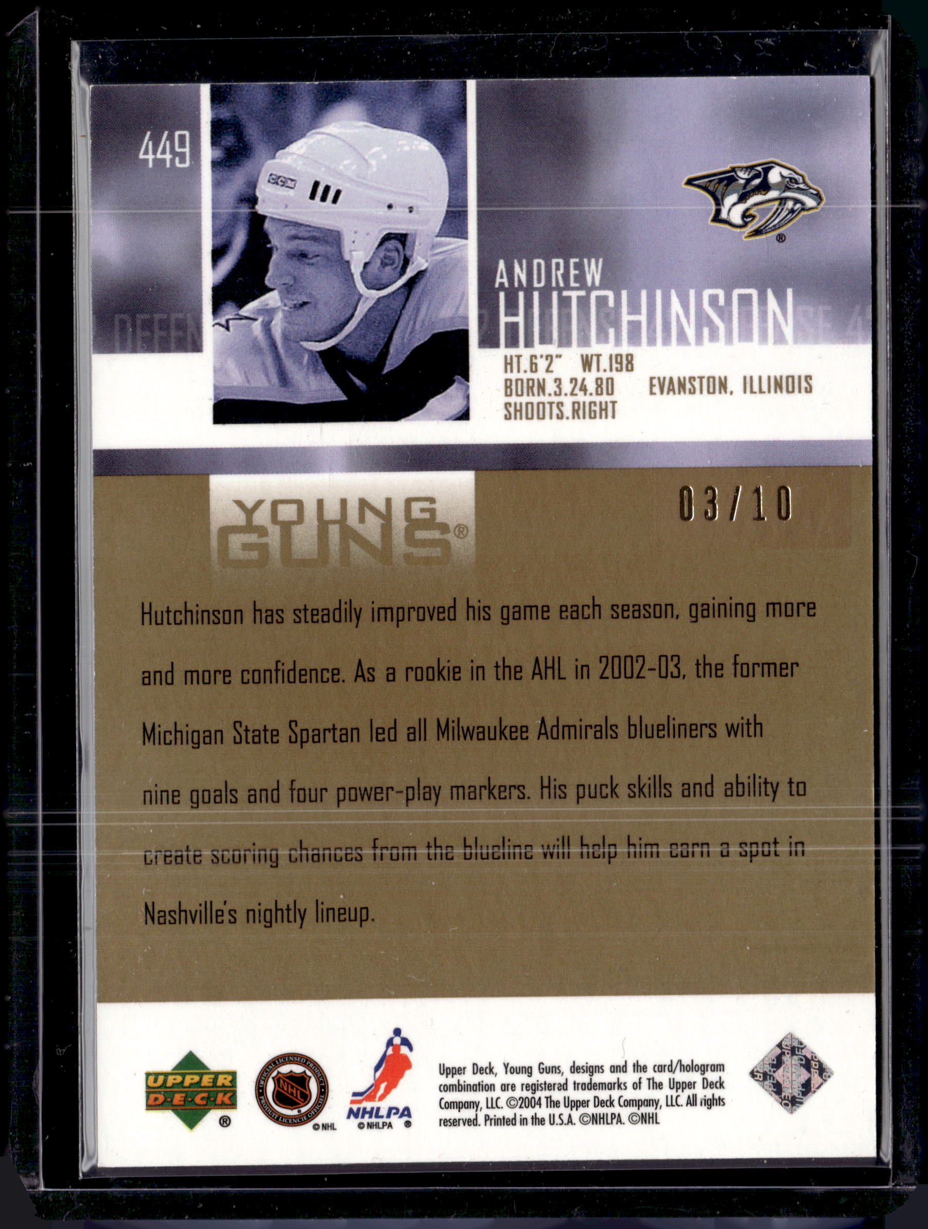 2004 Upper Deck Young Guns High Gloss Andrew Hutchinson /10