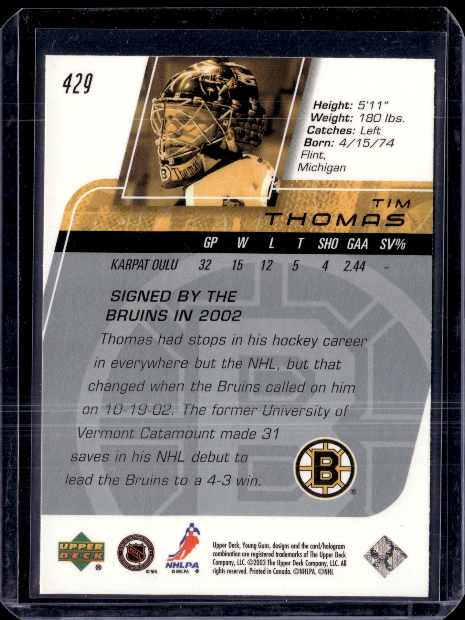 2003 Upper Deck Young Guns Tim Thomas