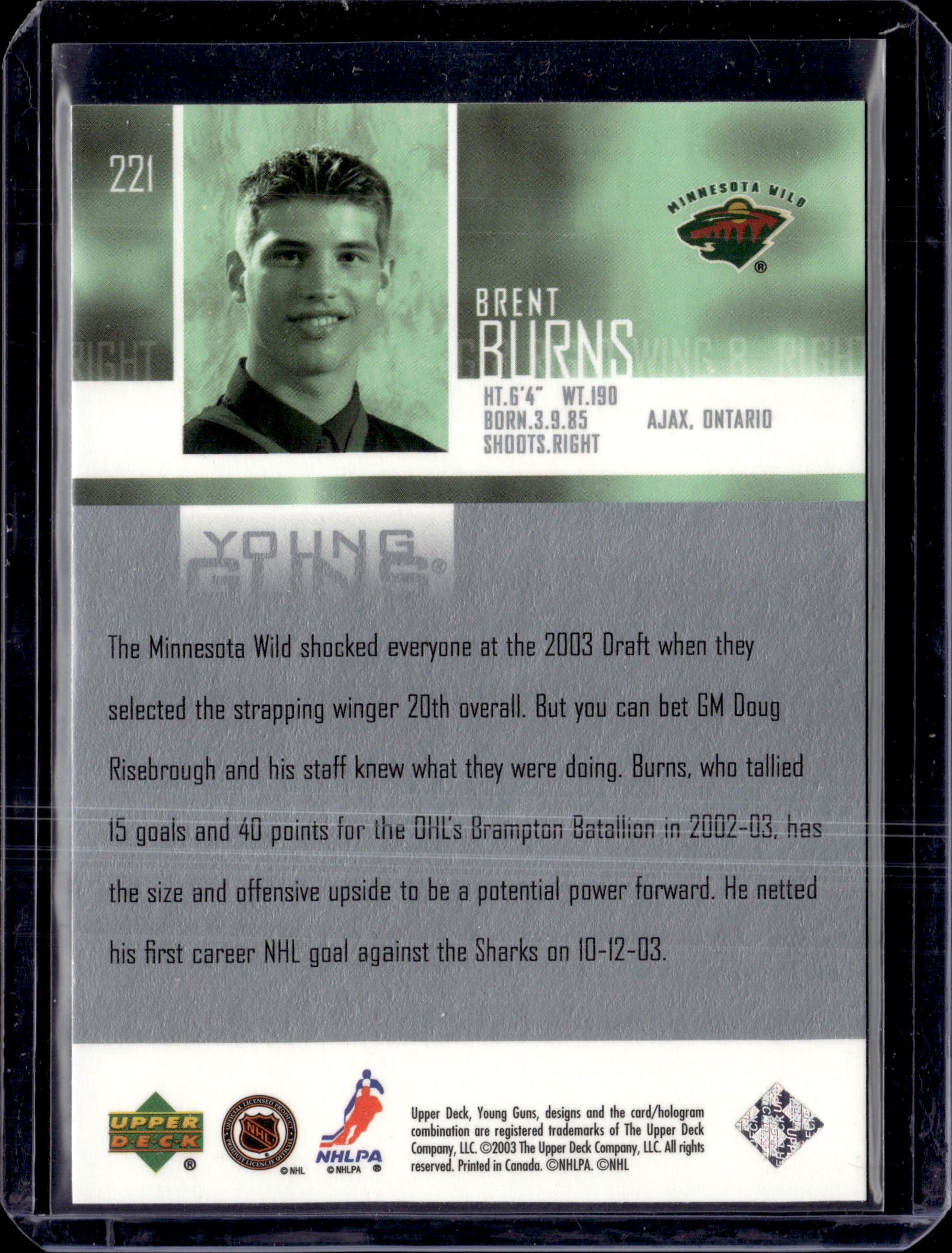 2003 Upper Deck Young Guns Brent Burns