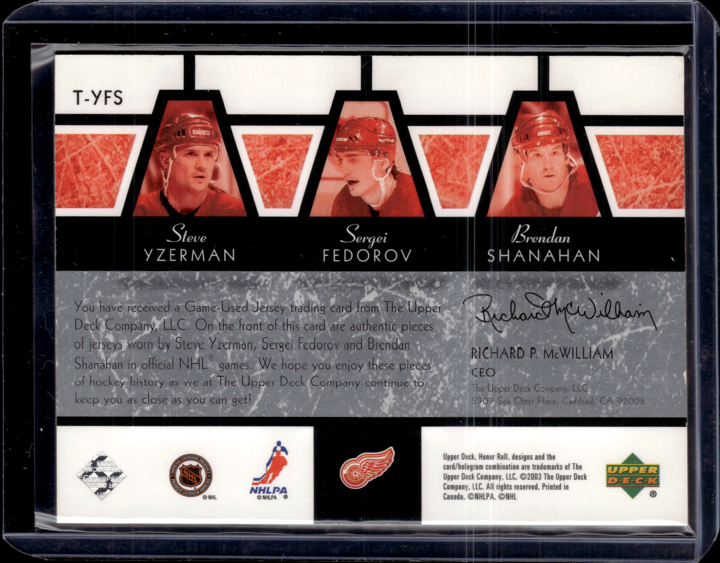 2003 Upper Deck Honor Roll Grade A Yzerman/Fedorov/Shanahan