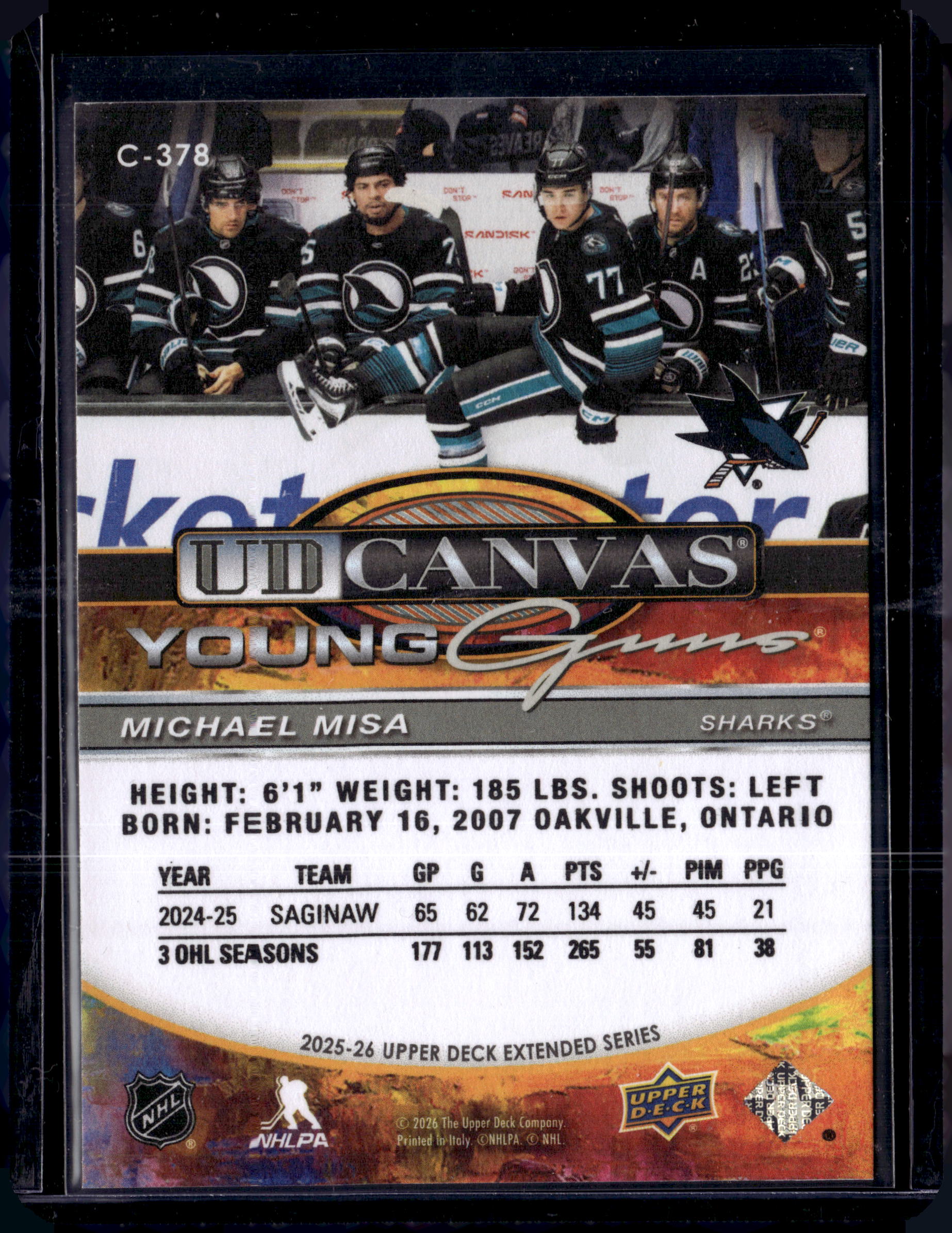 2025-26 Upper Deck Extended Series Michael Misa UD Canvas Young Guns RC #C-378