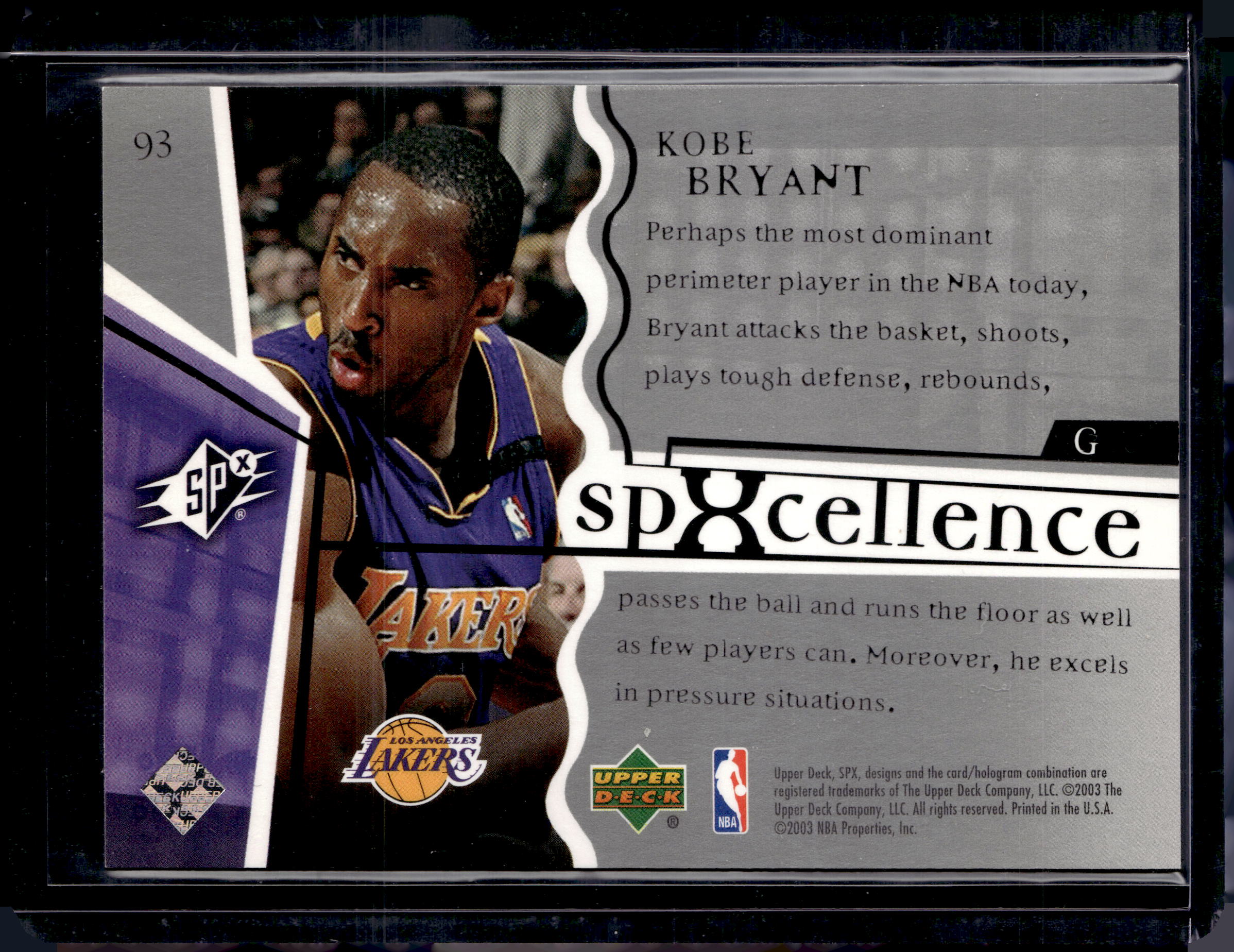 2003 Upper Deck SPXcellence Kobe Bryant /3999