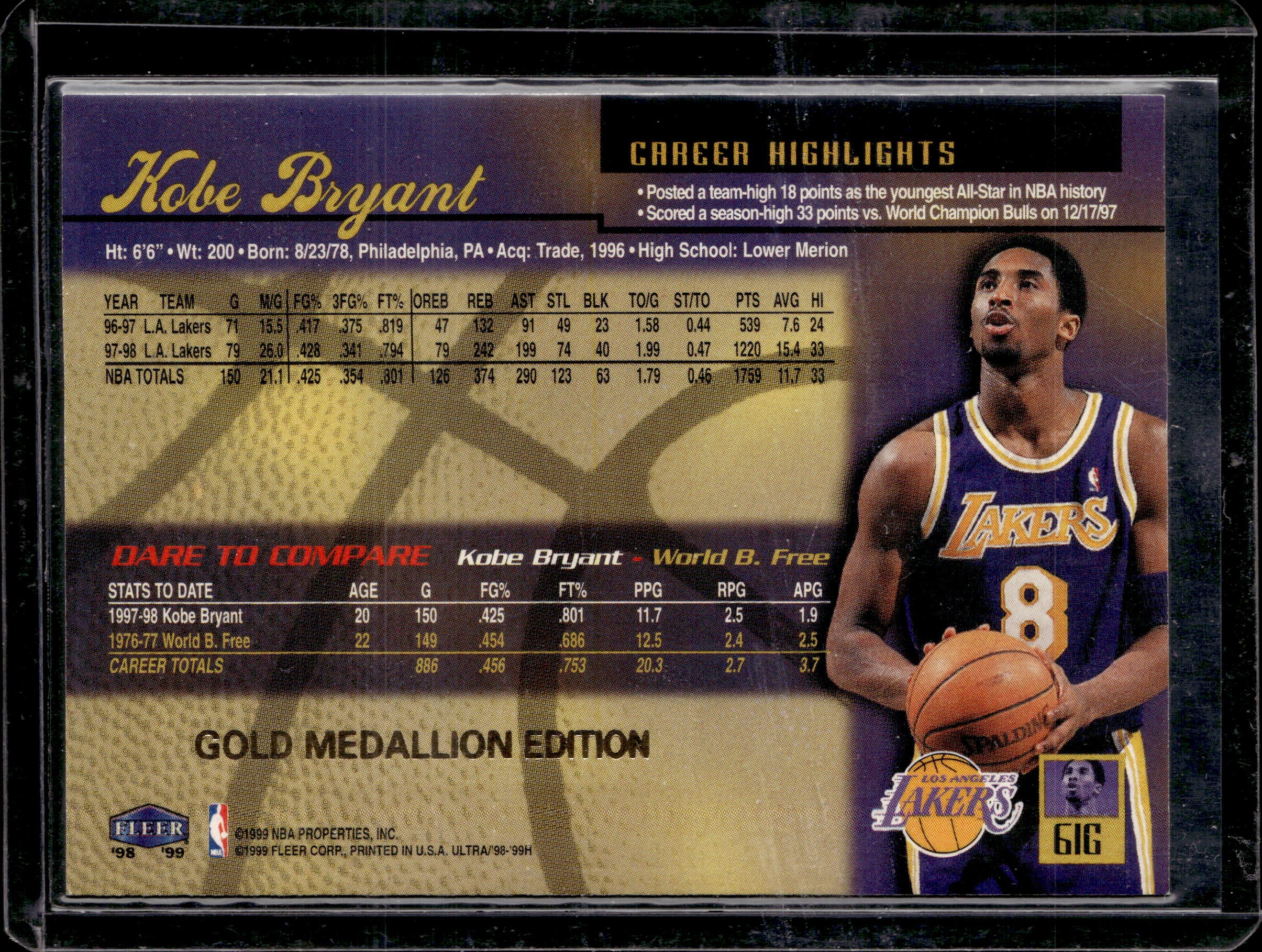 1999 Fleer Gold Medallion Edition Kobe Bryant #61G