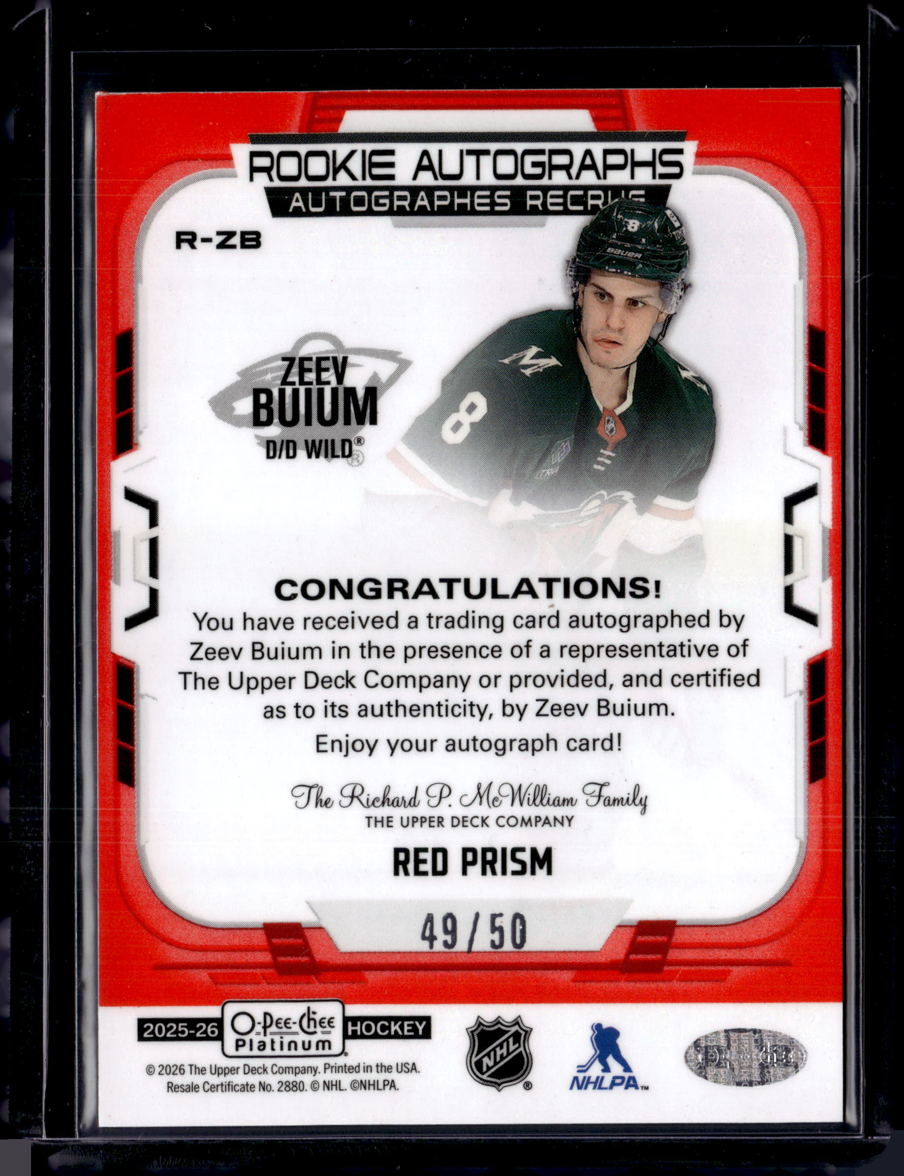 2025-26 OPC Platinum Zeev Buium Red Prism Auto /50