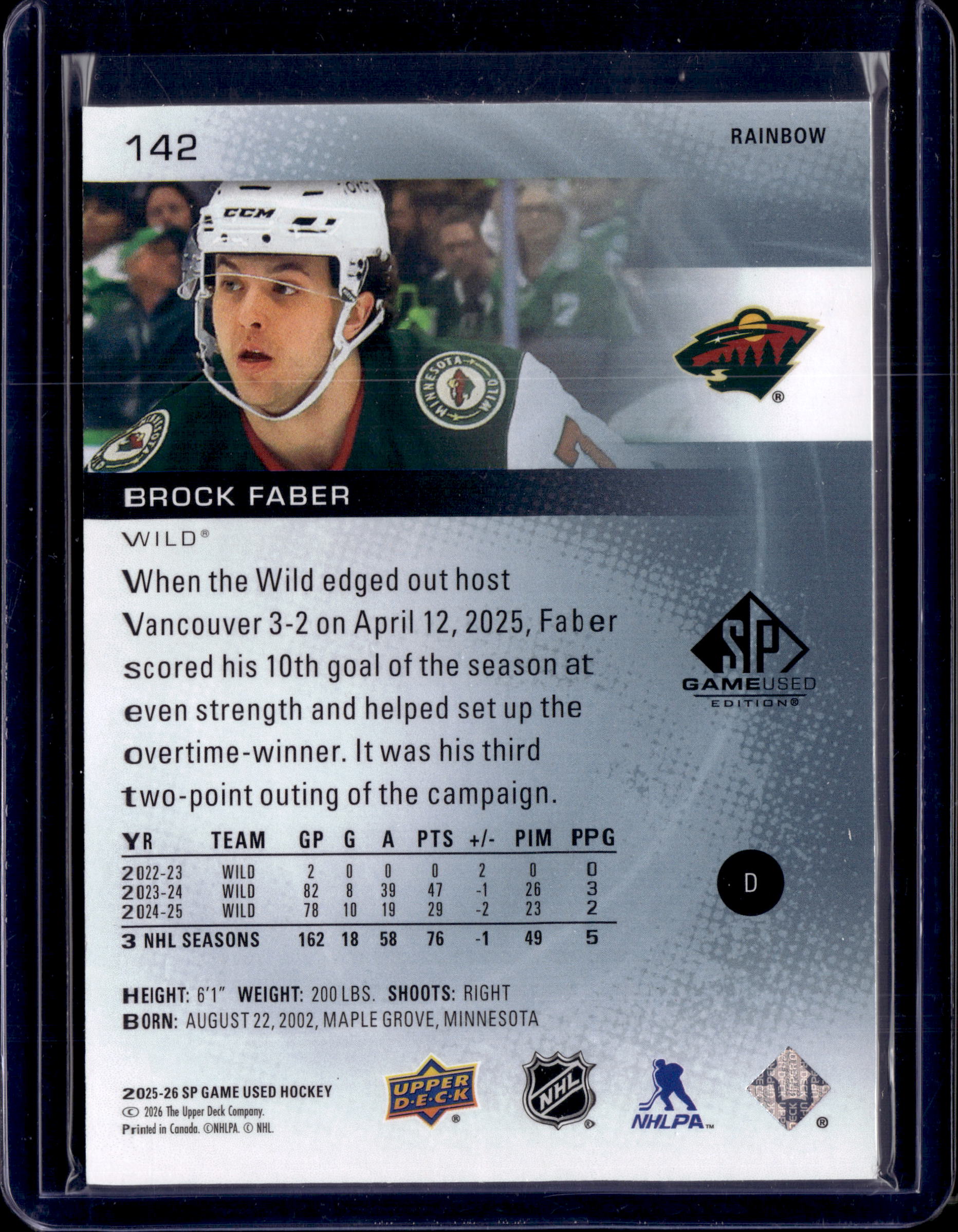 2025-26 SP Game Used True Base Brock Faber /7
