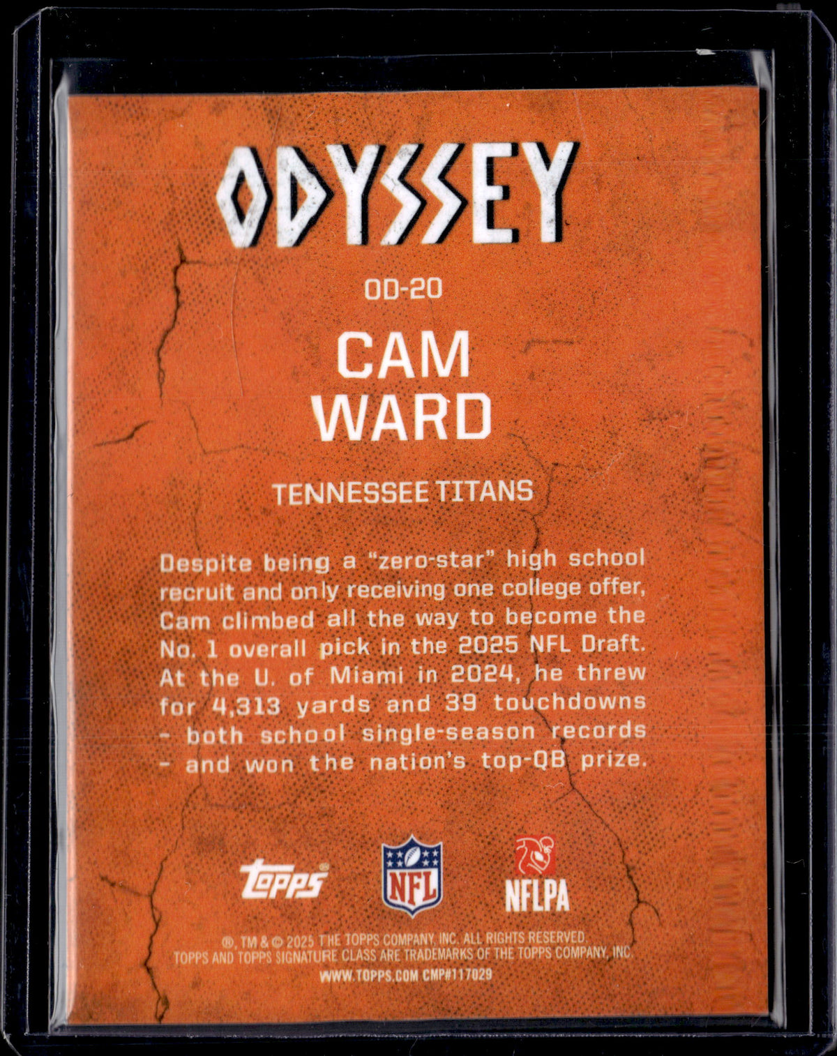 2025 Topps Signature Class Odyssey Cam Ward Rookie #OD-20
