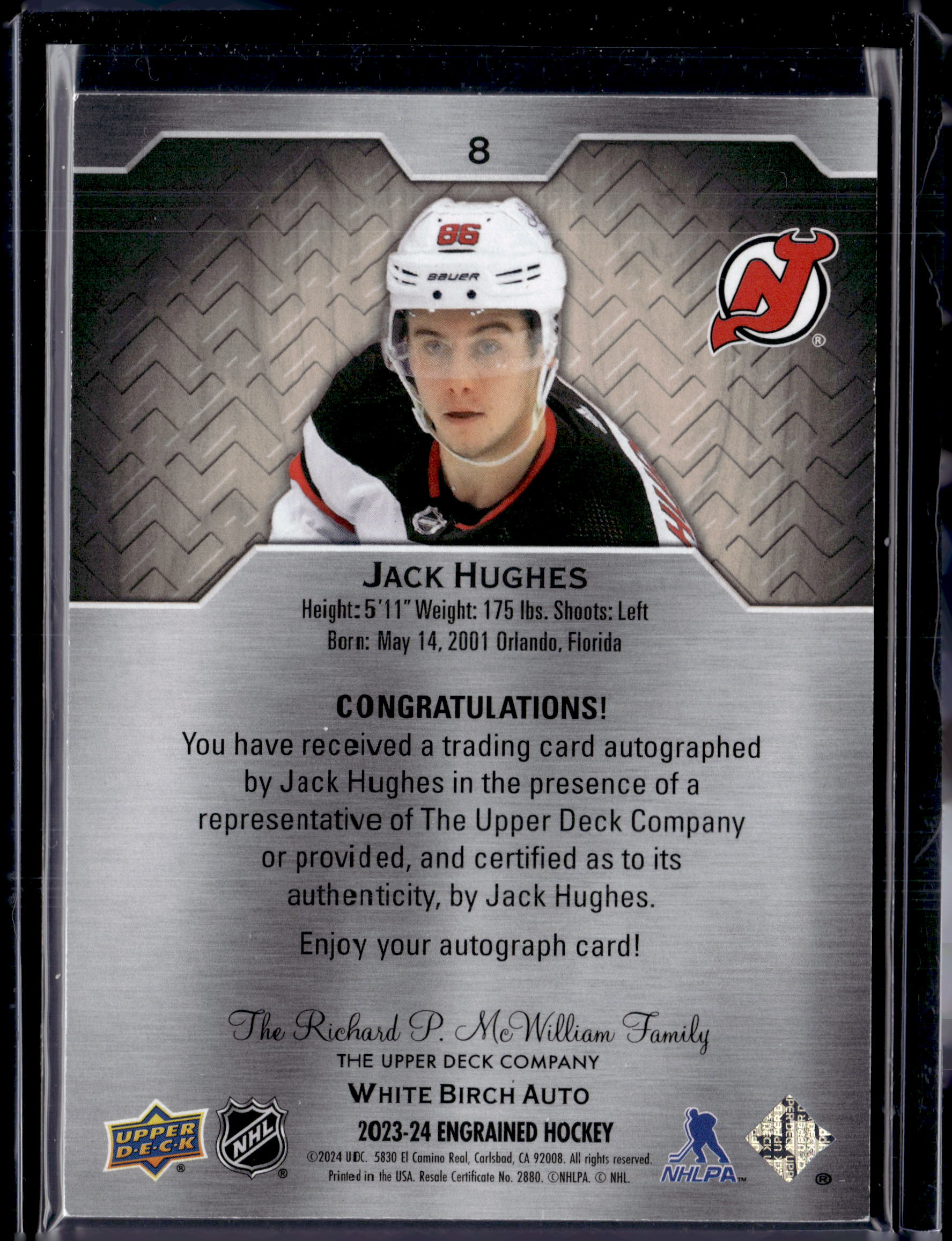 2023-24 Engrained Jack Hughes White Birch Auto /50