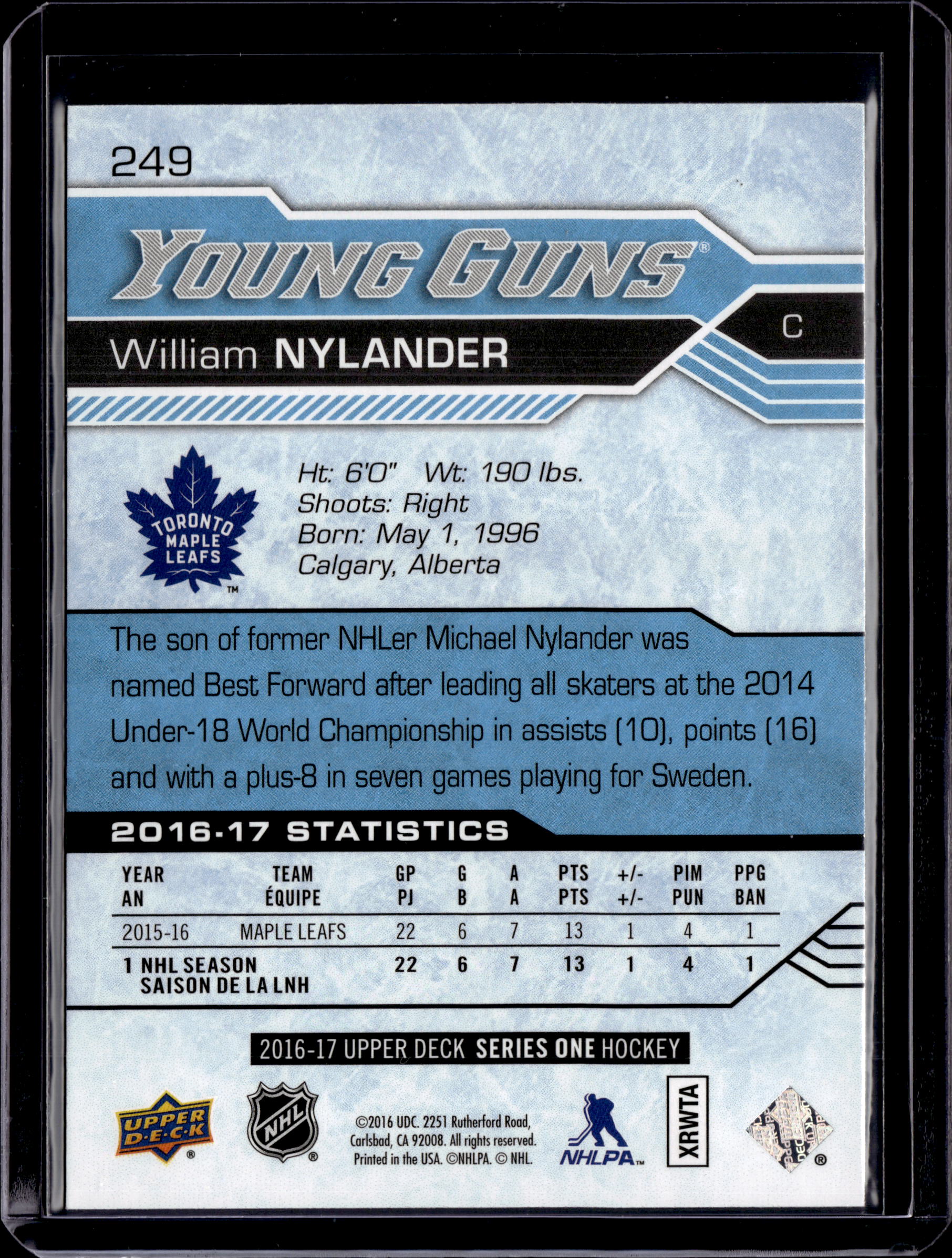 2016-17 Upper Deck Young Guns William Nylander #249
