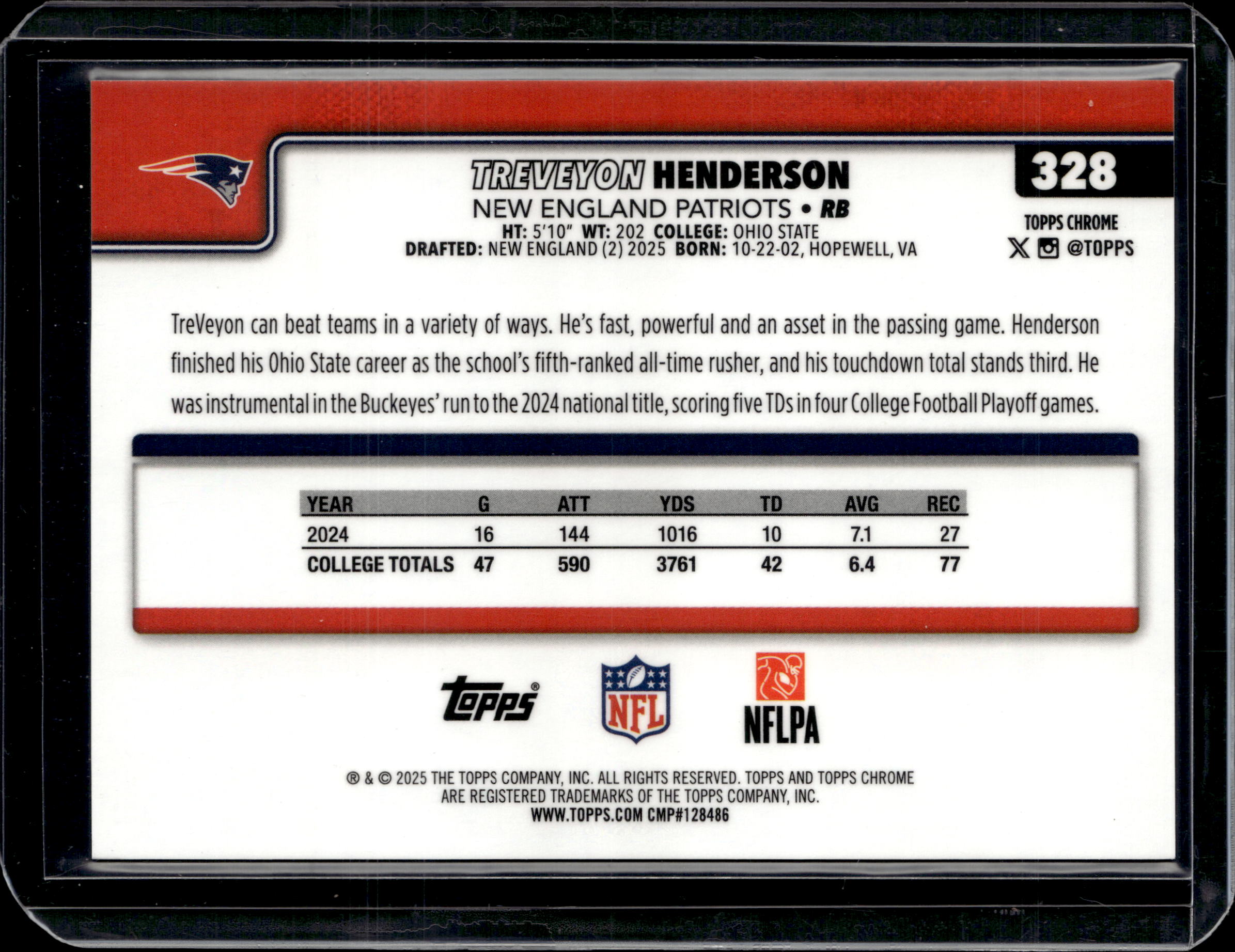 2025 Topps Chrome Gold Rookie Treveyon Henderson /50