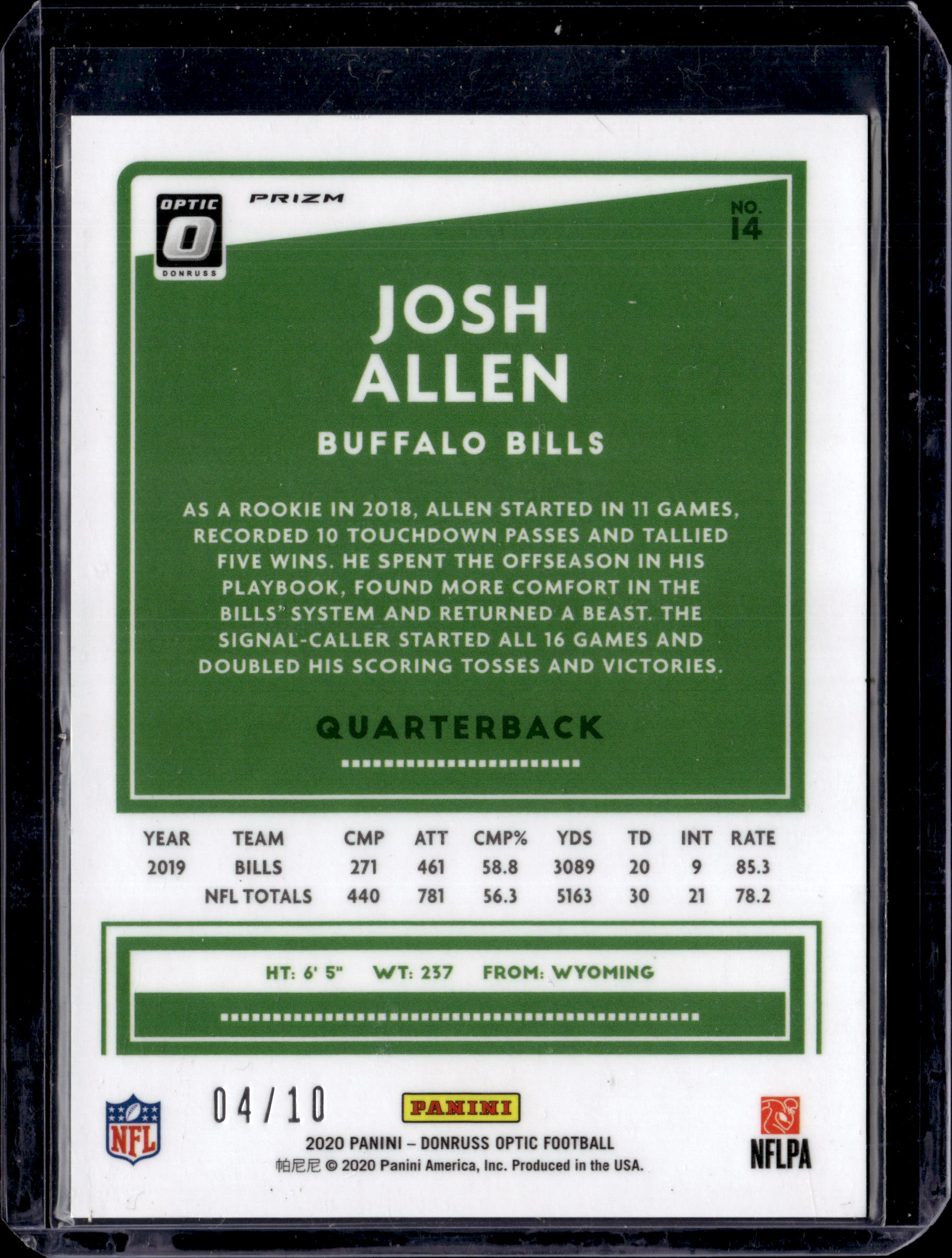 2020 Panini Donruss Optic Josh Allen Gold Prizm /10