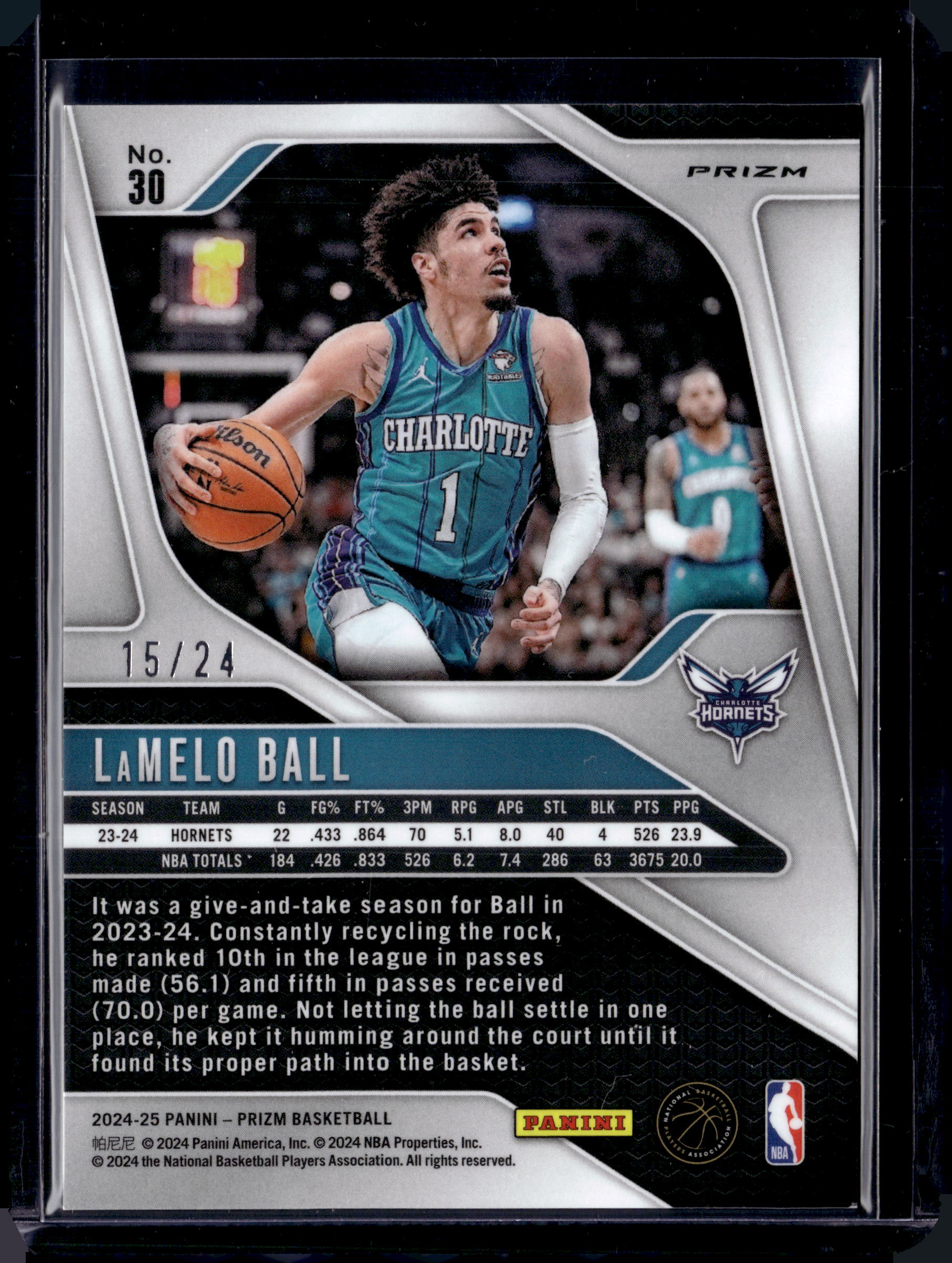 2024-25 Prizm #30 LaMelo Ball Gold Sparkle Prizm /24 - Charlotte Hornets