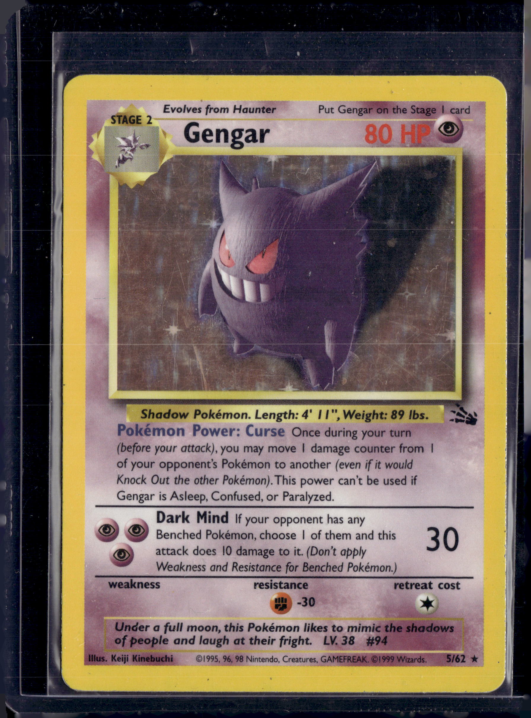 1999 Pokemon Fossil Gengar #5/62 Holo
